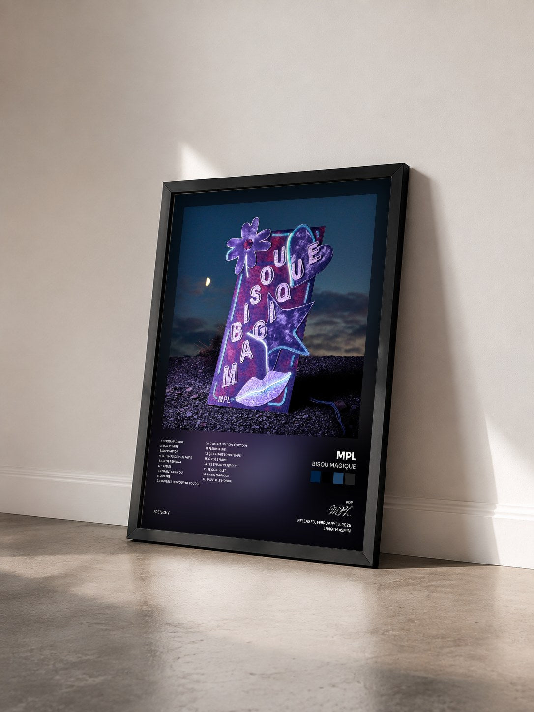 #noir Bisou magique by MPL as a framed art print seen at an angle, black frame