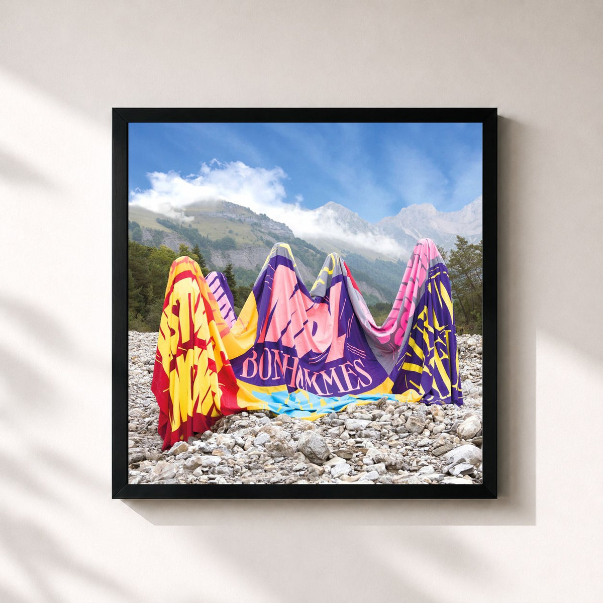 #noir Tableau carré de l'album Bonhommes de MPL, cadre noir 32x32 cm