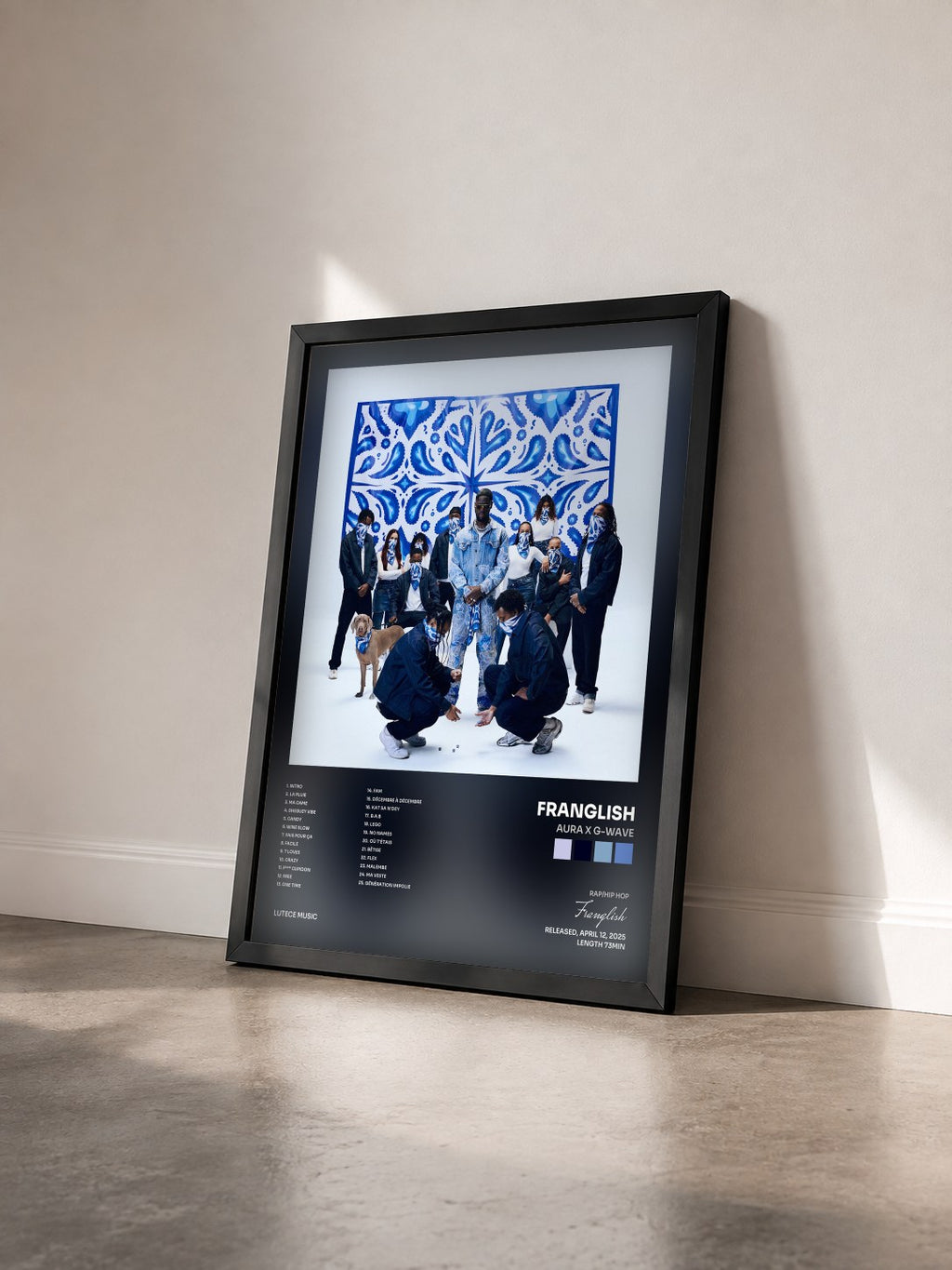 #noir Tableau de l'album Aura X G-wave de Franglish vu de trois quarts, cadre noir