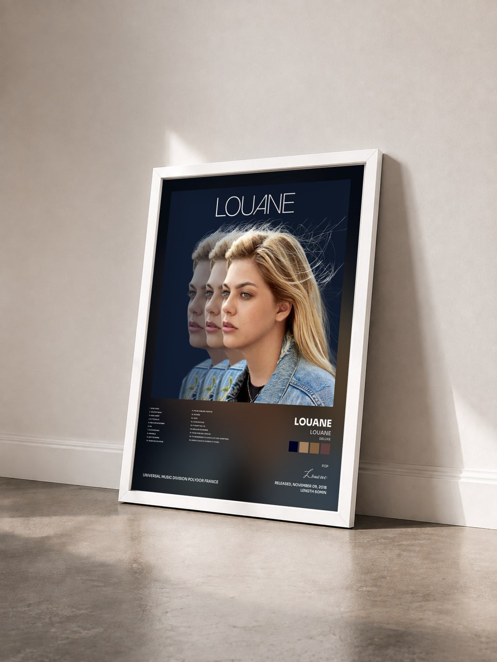 #blanc Tableau de l'album Louane (Deluxe) de Louane vu de trois quarts, cadre blanc