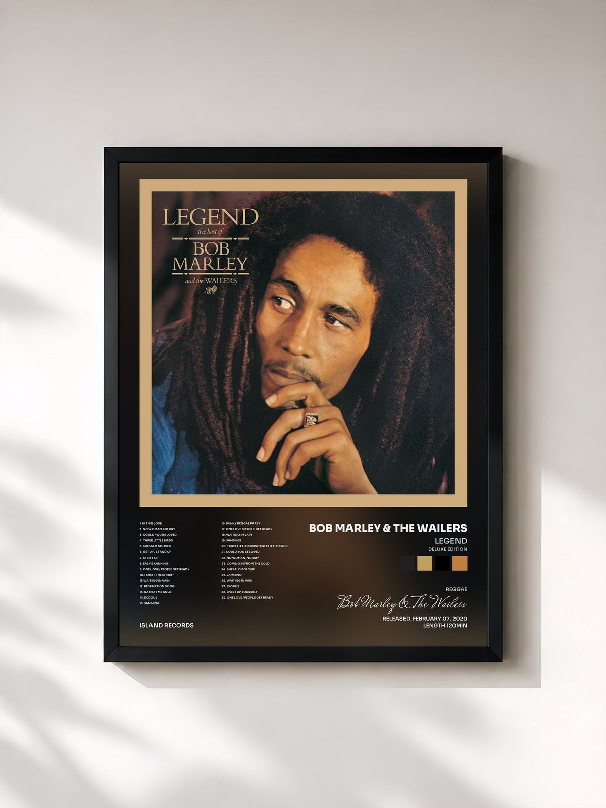 #noir Tableau de l'album Legend (Deluxe Edition) de Bob Marley & The Wailers, cadre noir, imprimé et encadré en France