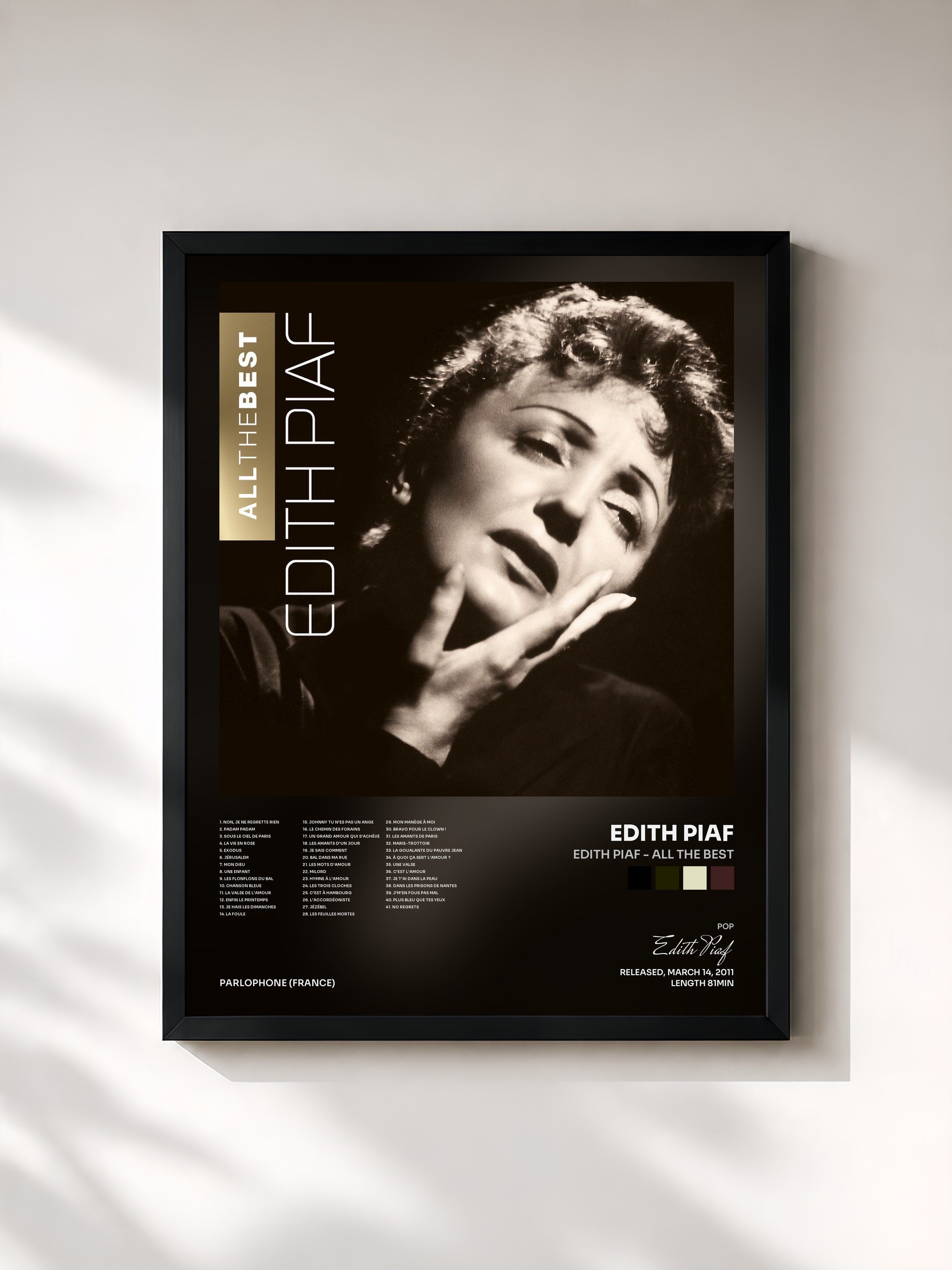 #noir Tableau de l'album Edith Piaf - All The Best de Edith Piaf, cadre noir, imprimé et encadré en France