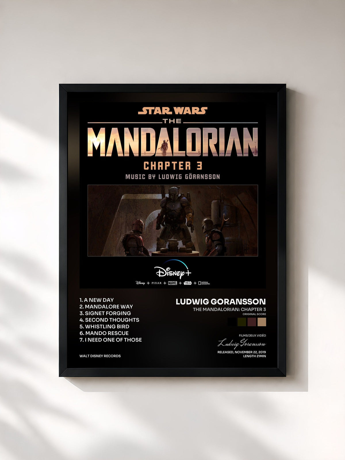 #noir Tableau de l'album The Mandalorian: Chapter 3 (Original Score) de Ludwig Goransson, cadre noir, imprimé et encadré en France