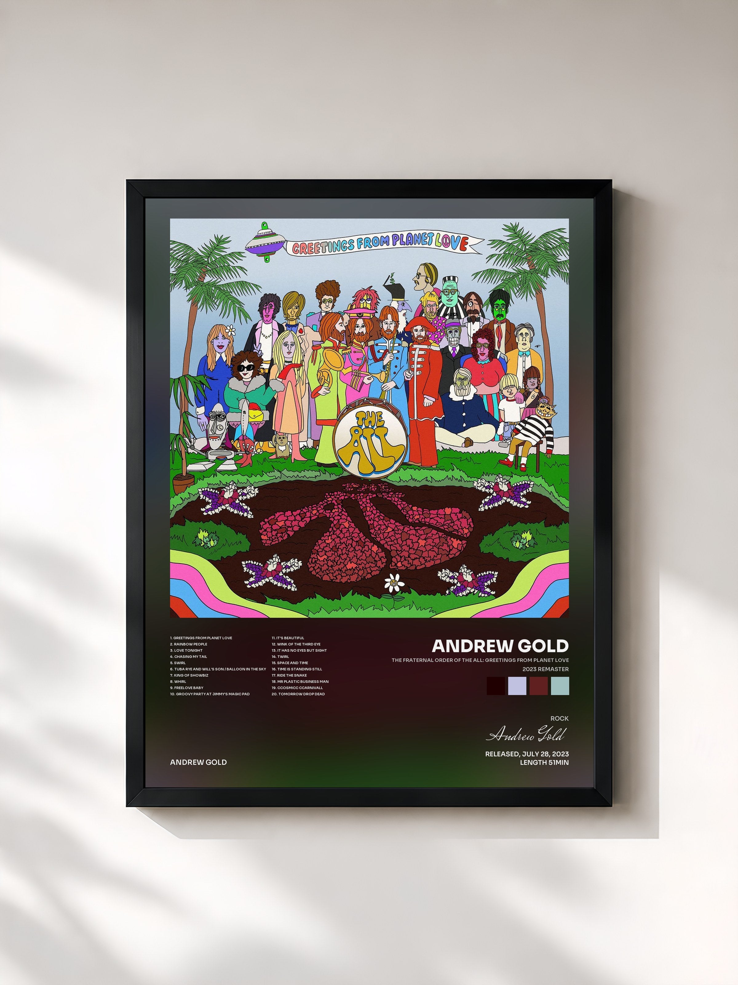 #noir Tableau de l'album The Fraternal Order of the All: Greetings from Planet Love (2023 Remaster) de Andrew Gold, cadre noir, imprimé et encadré en France