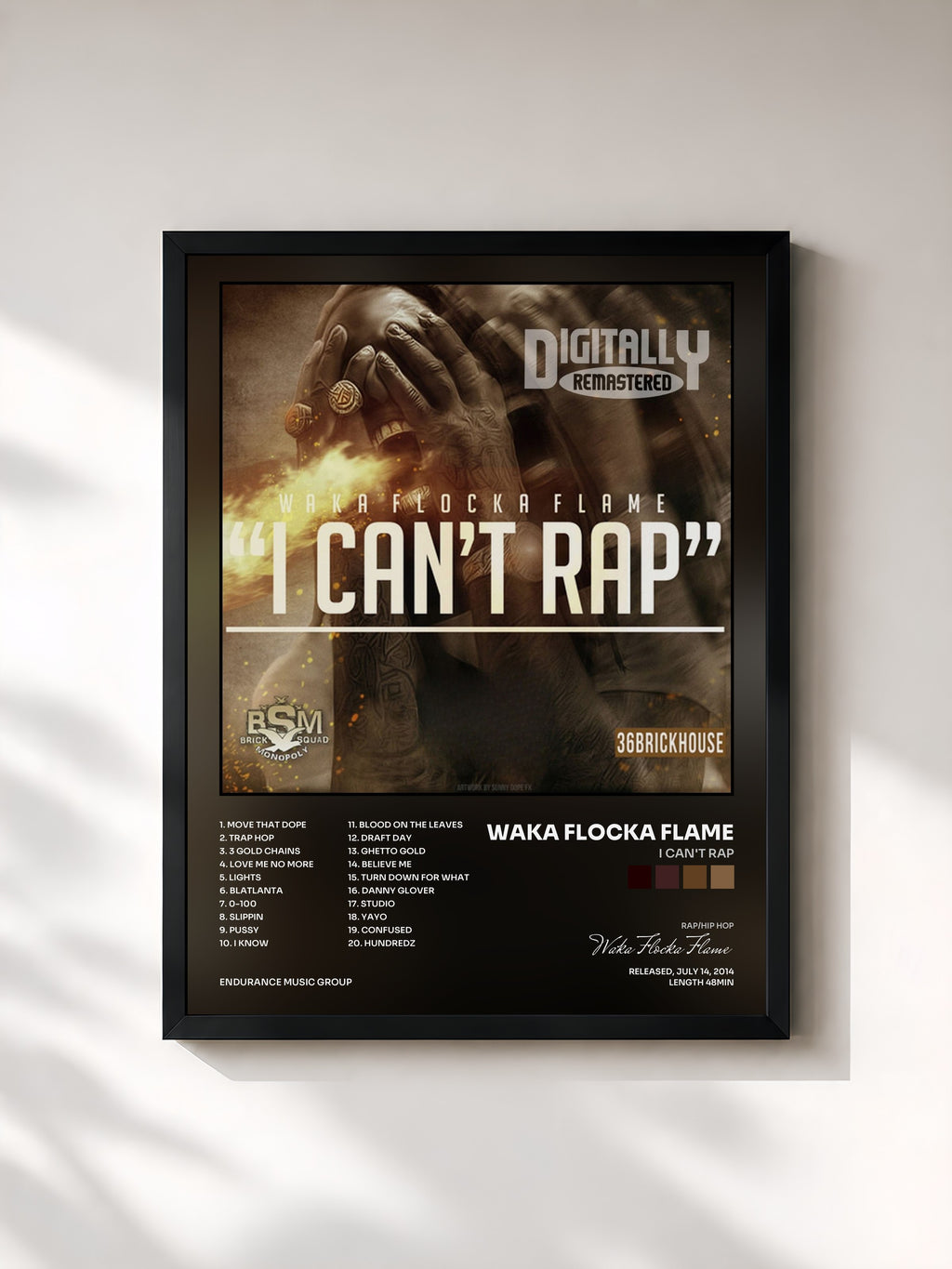 #noir Tableau de l'album I Can't Rap de Waka Flocka Flame, cadre noir, imprimé et encadré en France