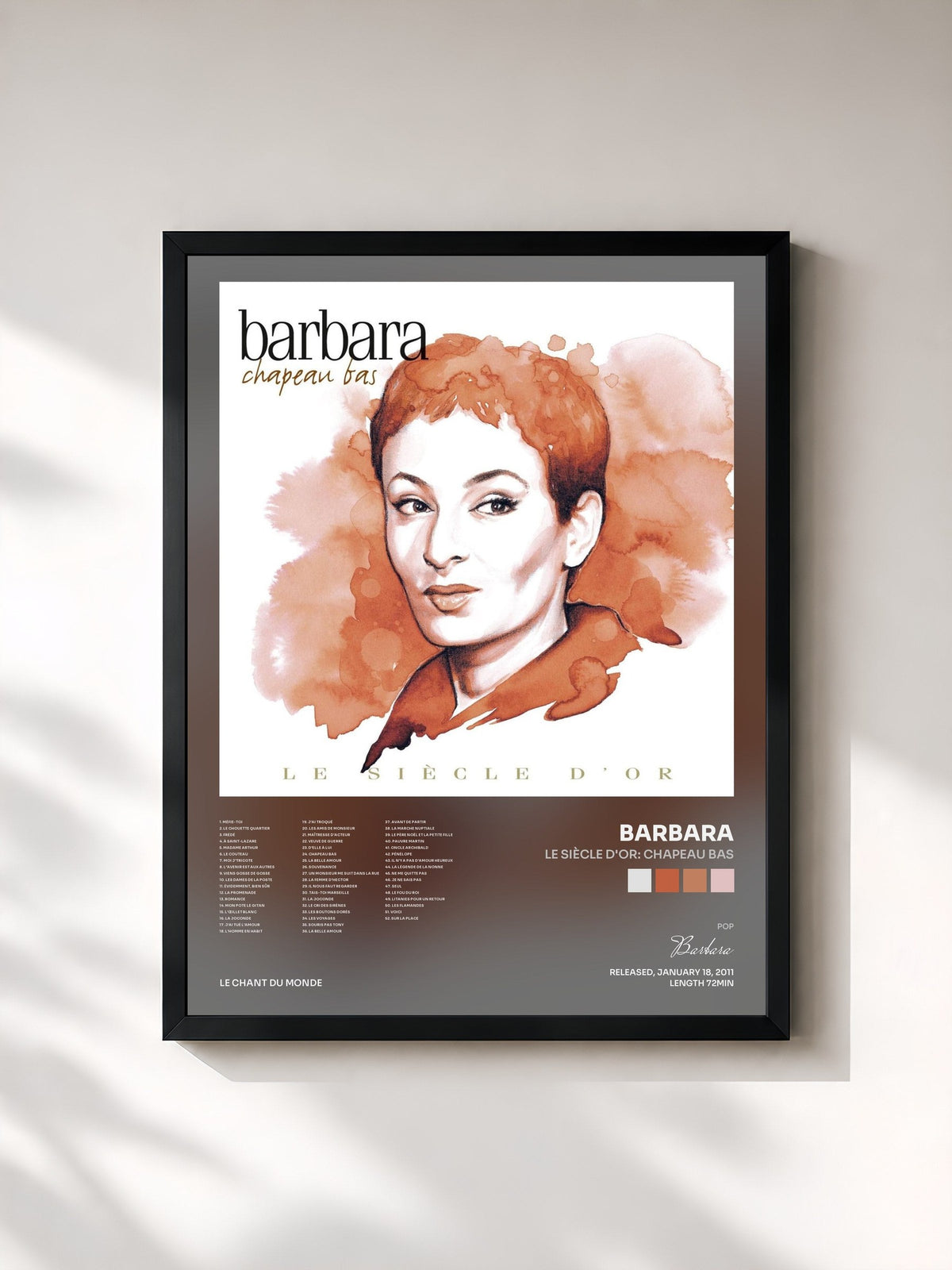 #noir Tableau de l'album Le siècle d'Or: Chapeau bas de Barbara, cadre noir, imprimé et encadré en France