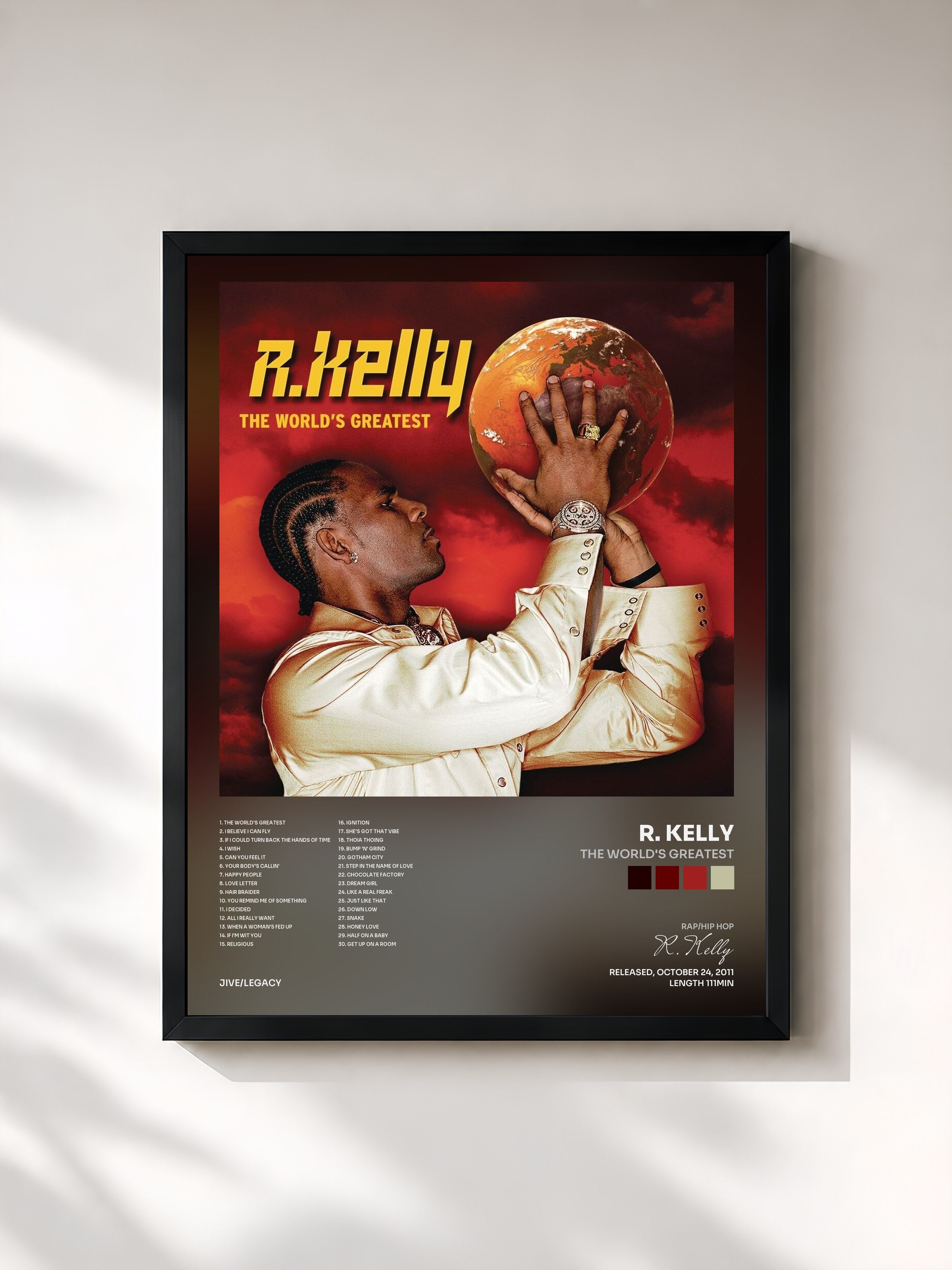 #noir Tableau de l'album The World's Greatest de R. Kelly, cadre noir, imprimé et encadré en France