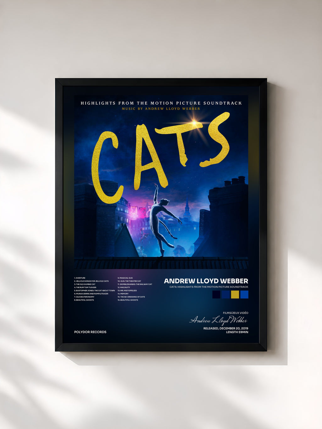 #noir Tableau de l'album Cats: Highlights From The Motion Picture Soundtrack de Andrew Lloyd Webber, cadre noir, imprimé et encadré en France