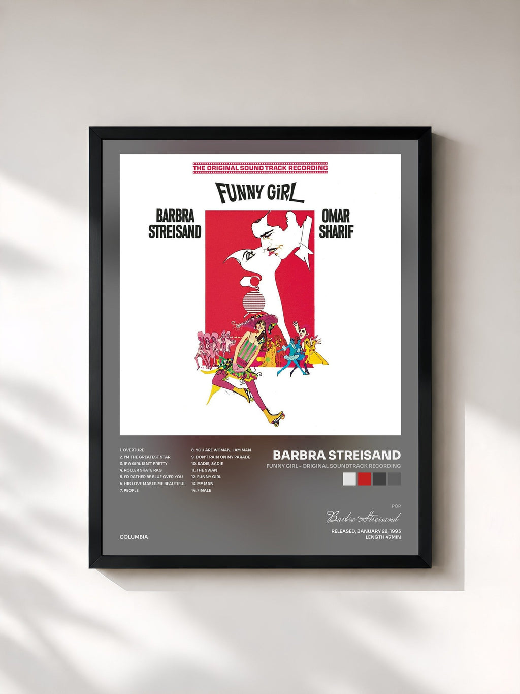 #noir Funny Girl - Original Soundtrack Recording by Barbra Streisand as a framed art print, black frame, printed and framed in France