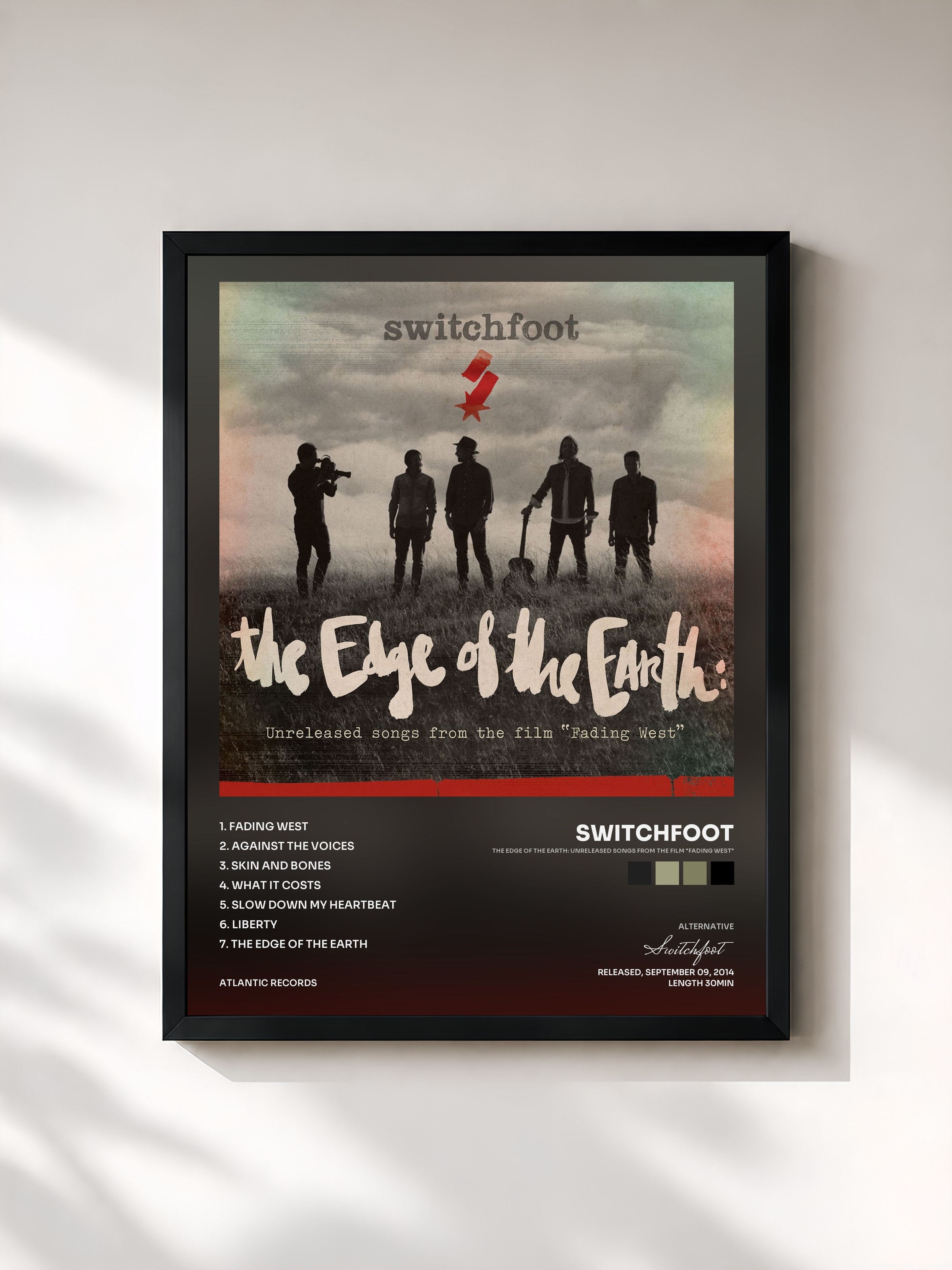 #noir Tableau de l'album The Edge of the Earth: Unreleased Songs from the Film "Fading West" de Switchfoot, cadre noir, imprimé et encadré en France
