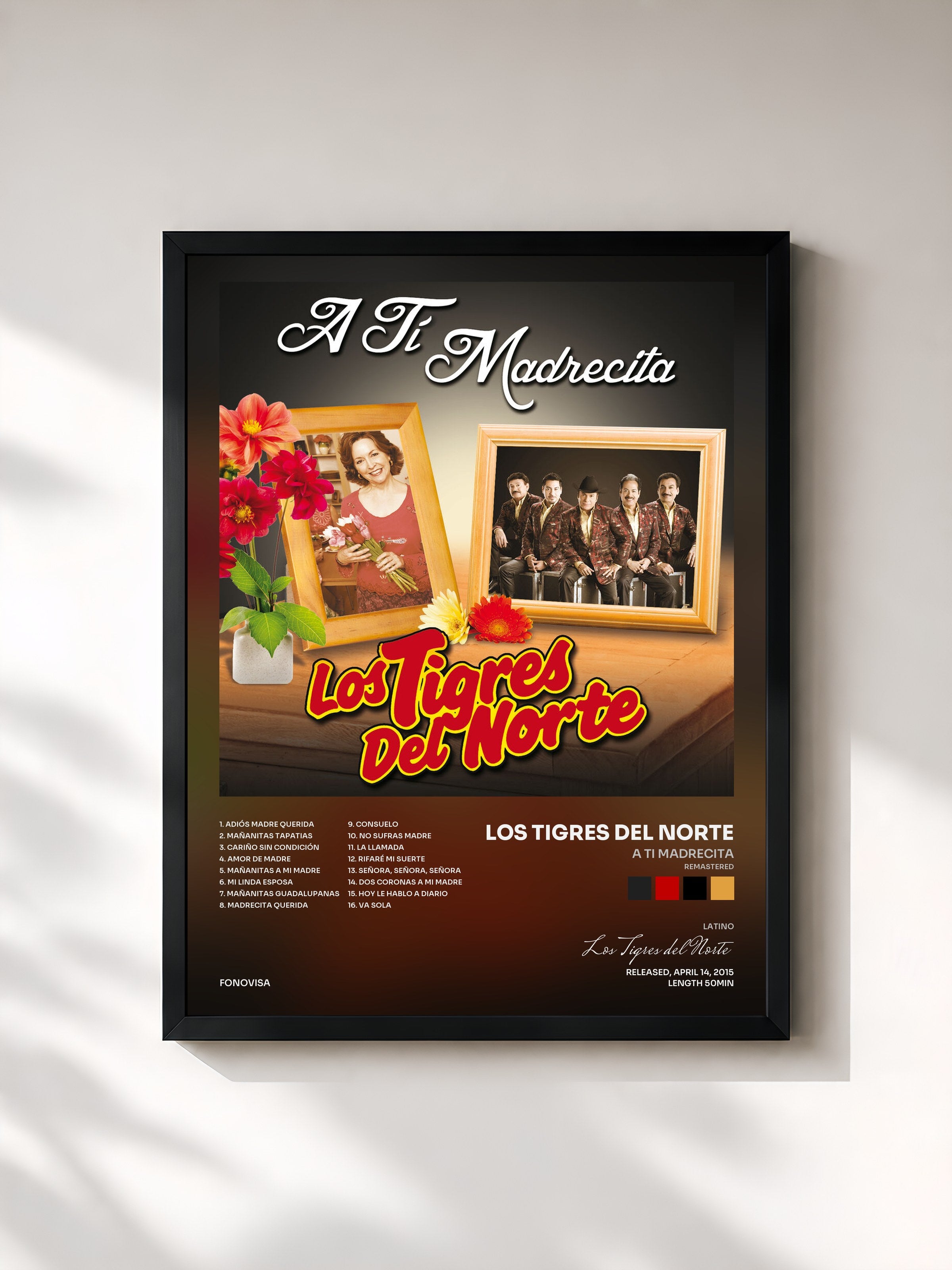 #noir Tableau de l'album A Ti Madrecita (Remastered) de Los Tigres del Norte, cadre noir, imprimé et encadré en France
