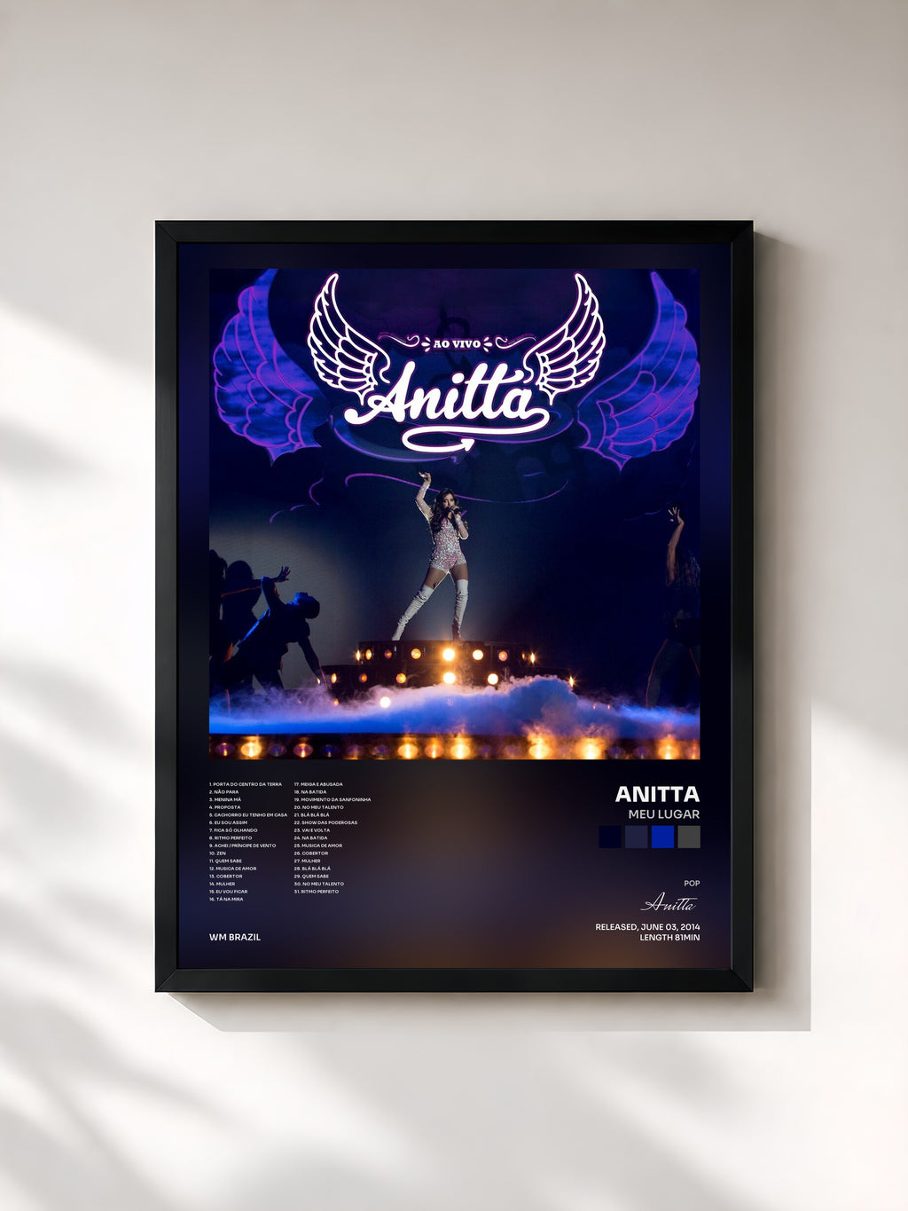 #noir Tableau de l'album Meu Lugar de Anitta, cadre noir, imprimé et encadré en France