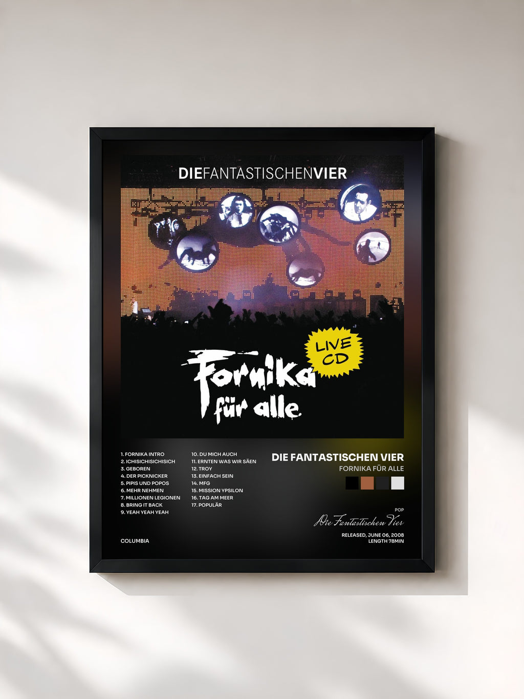 #noir Tableau de l'album Fornika für alle de Die Fantastischen Vier, cadre noir, imprimé et encadré en France