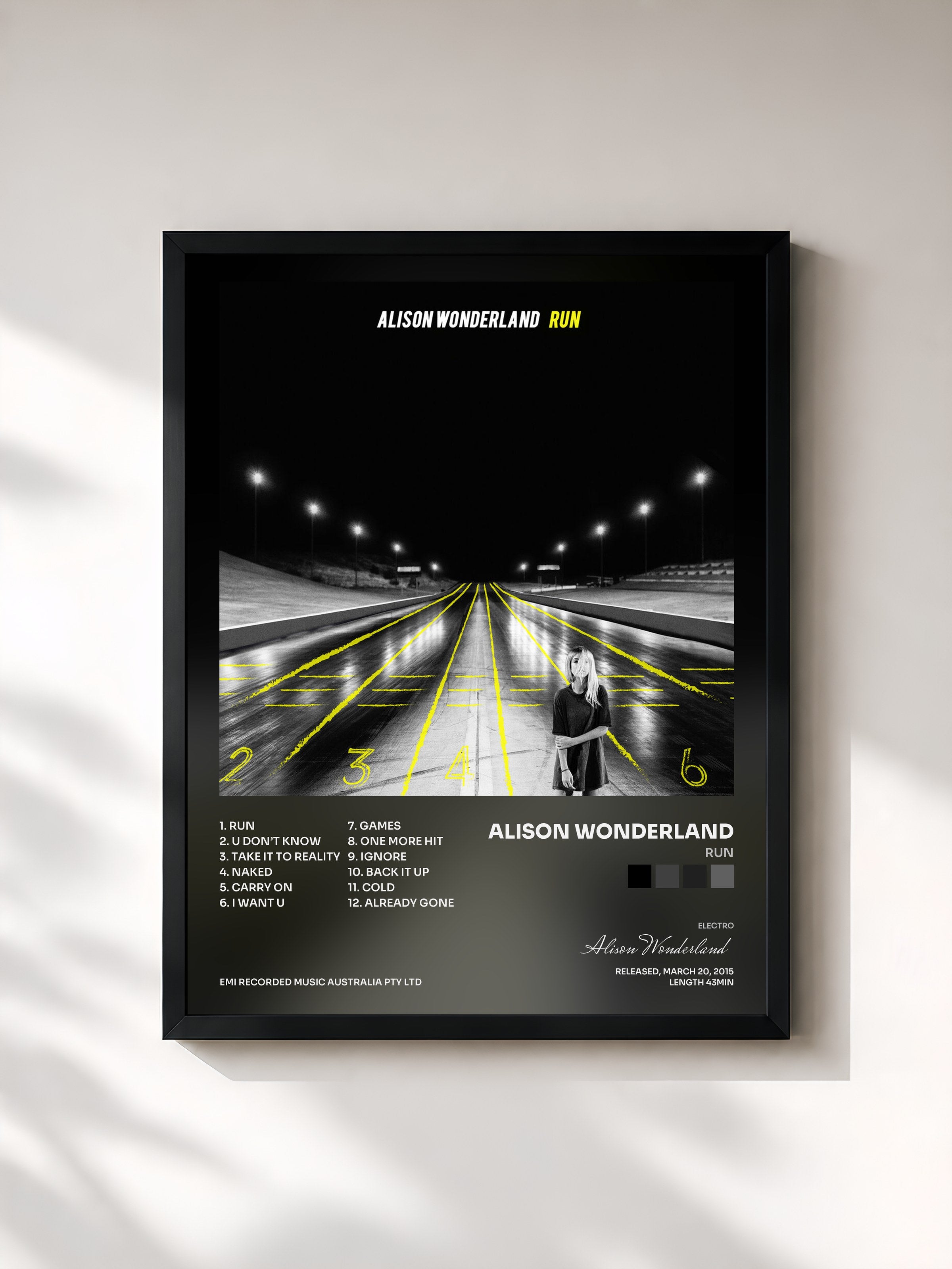 #noir Tableau de l'album Run de Alison Wonderland, cadre noir, imprimé et encadré en France