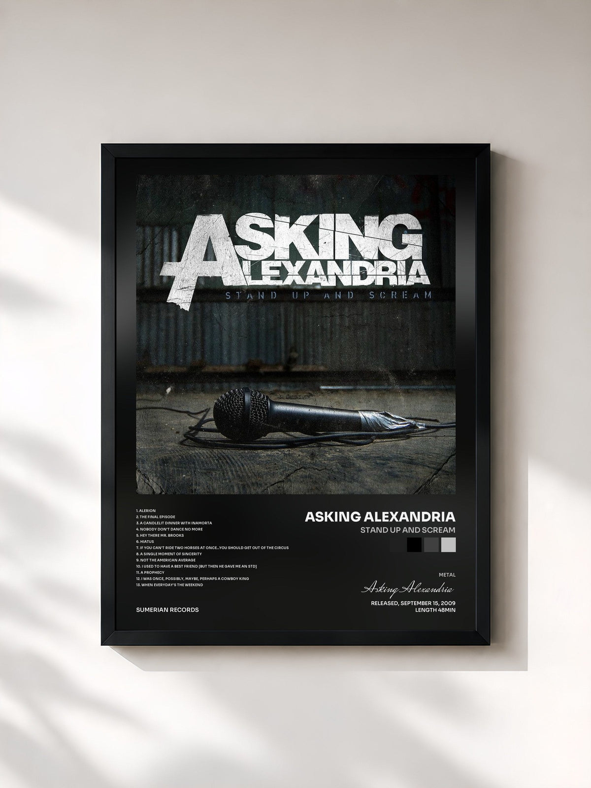 #noir Tableau de l'album Stand Up And Scream de Asking Alexandria, cadre noir, imprimé et encadré en France
