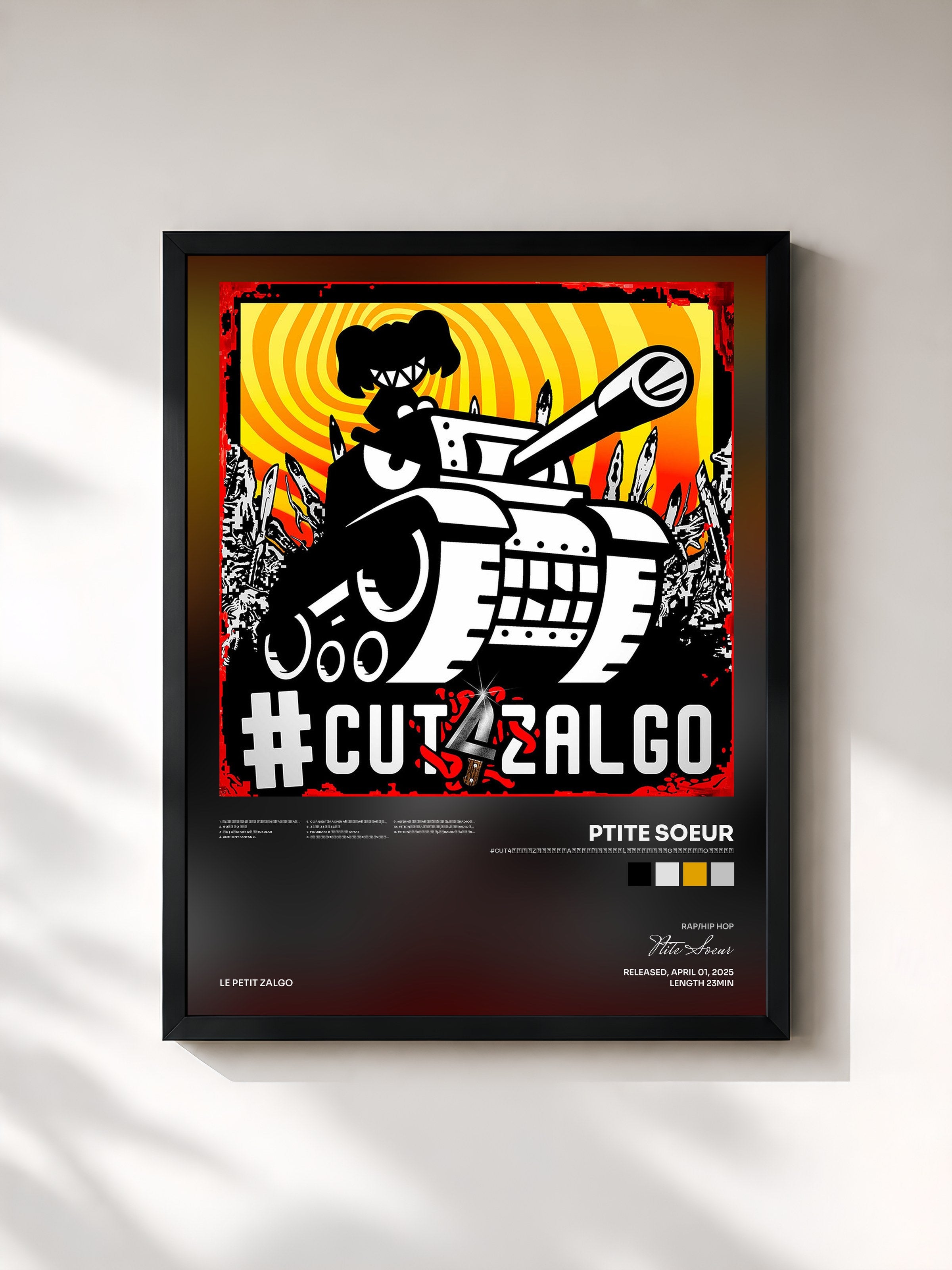 #noir Tableau de l'album #CUT4̟͎̇̇̍͢Z̷҈͎͐͑͗Ằ̷̳̟̟͎̩͌̿̄̄̍̀͜L̴̘̙̘̞̄̄̇҃⃑͡G̸҉҉̣͉̈́Ọ̴̩́̄̇̍͘ de Ptite Soeur, cadre noir, imprimé et encadré en France