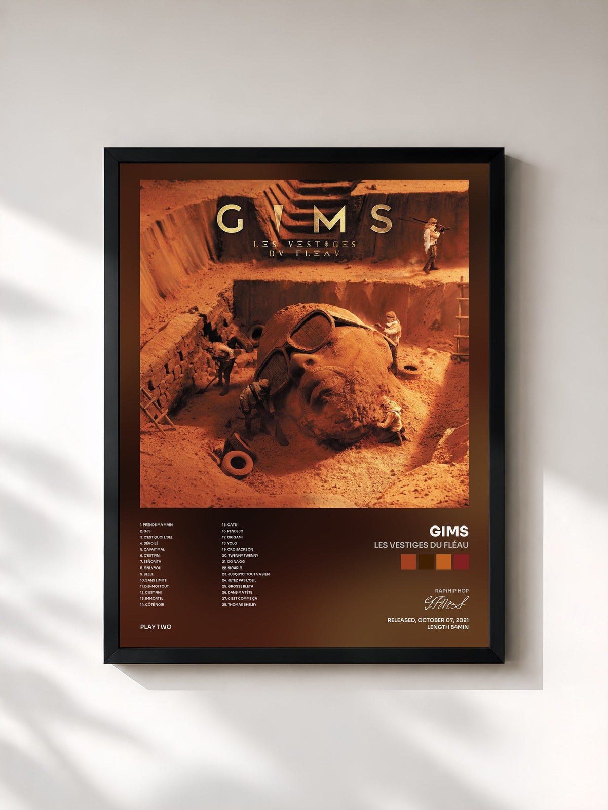 #noir Tableau de l'album LES VESTIGES DU FLÉAU de GIMS, cadre noir, imprimé et encadré en France