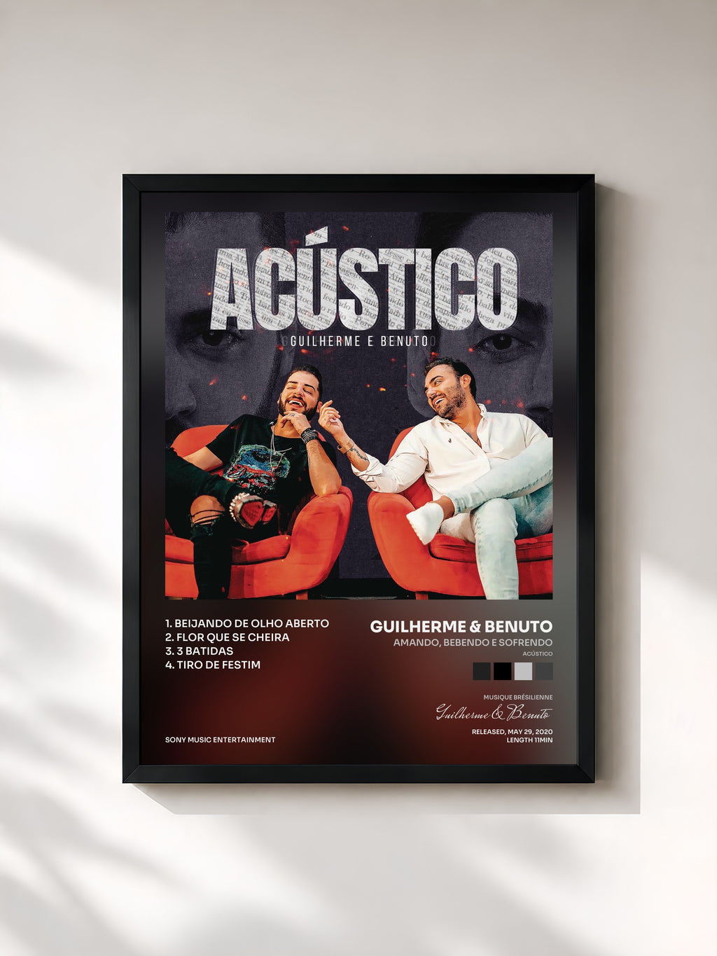 #noir Tableau de l'album Amando, Bebendo e Sofrendo (Acústico) de Guilherme & Benuto, cadre noir, imprimé et encadré en France
