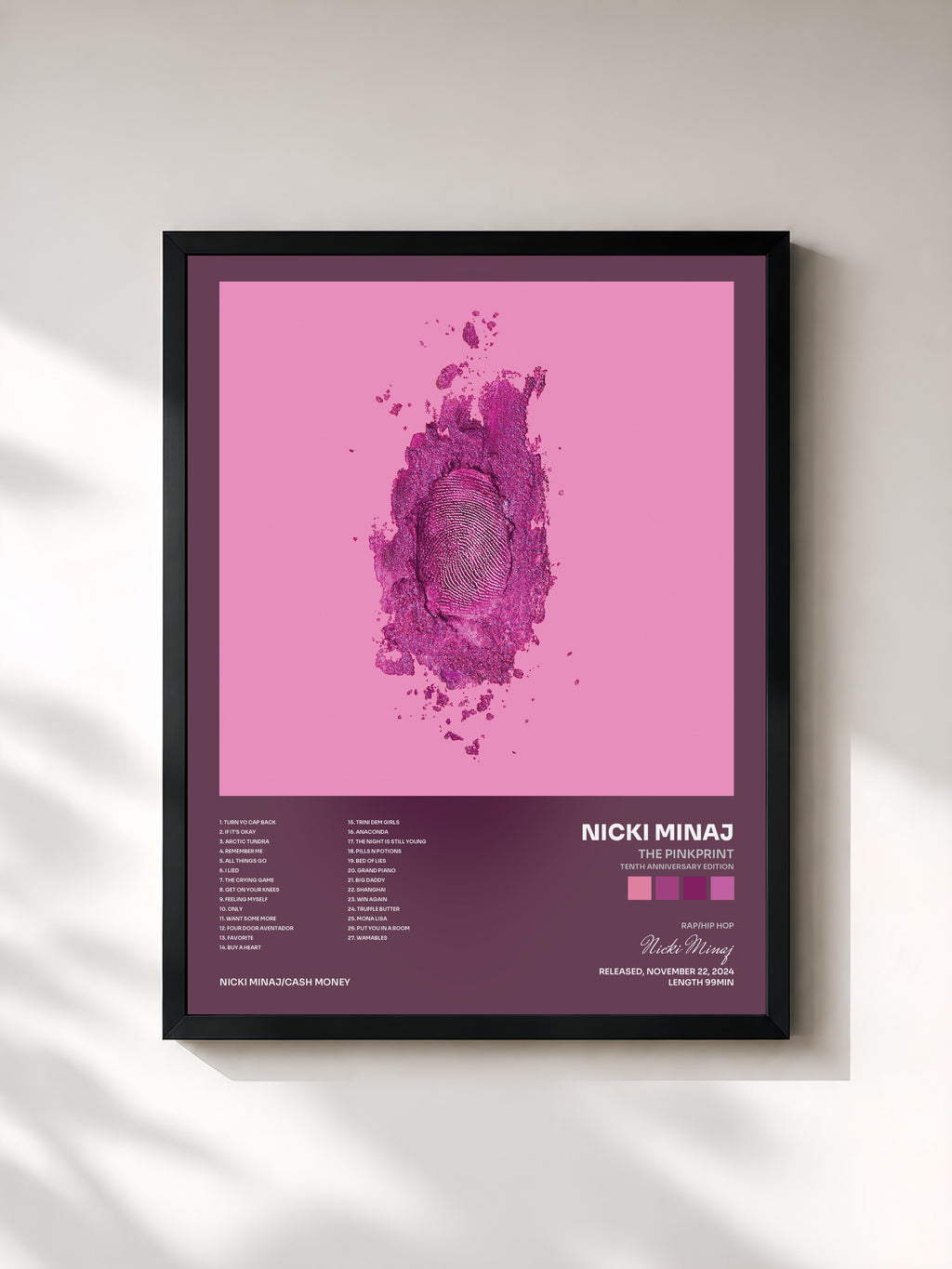 #noir Tableau de l'album The Pinkprint (Tenth Anniversary Edition) de Nicki Minaj, cadre noir, imprimé et encadré en France