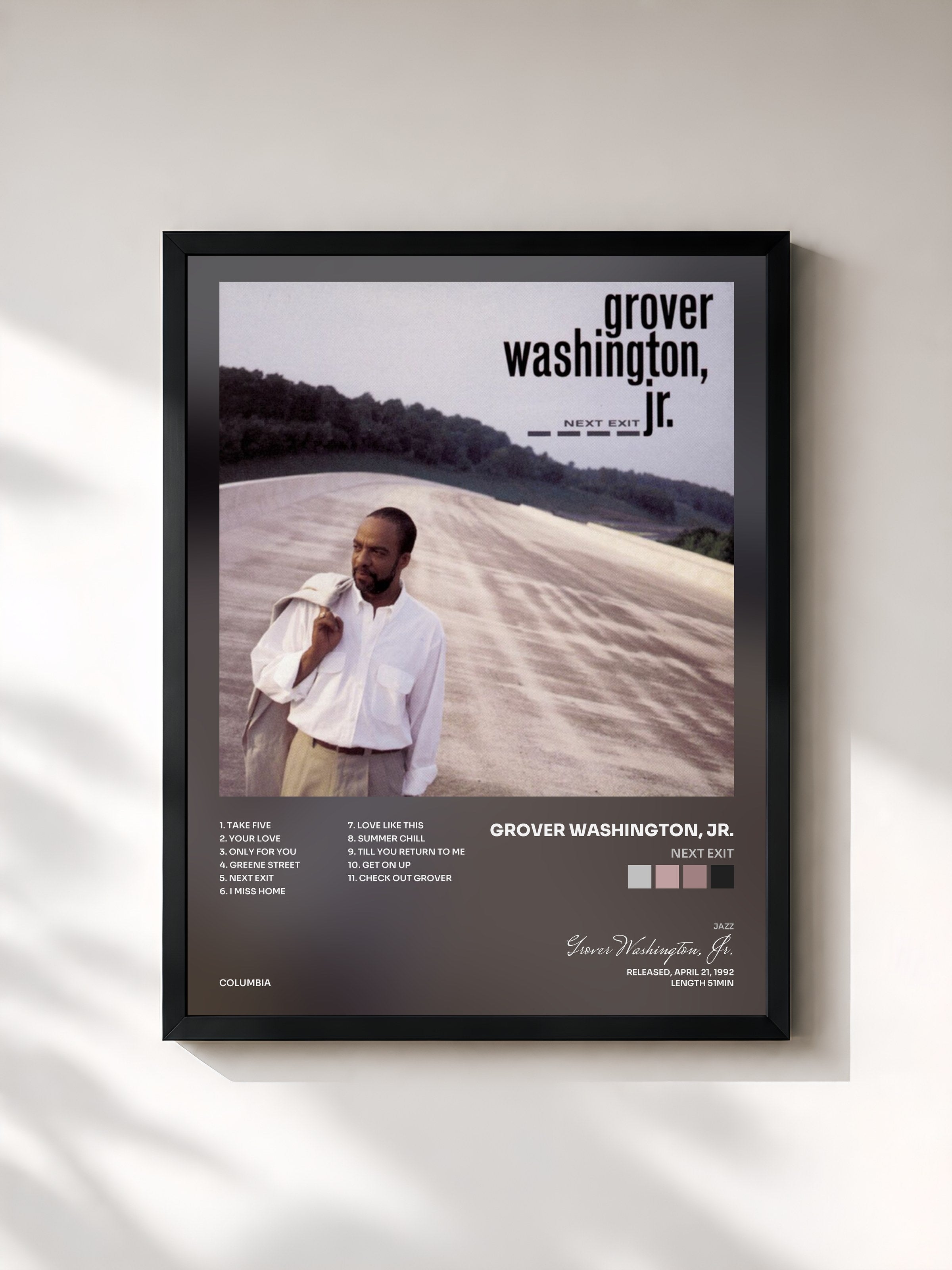 #noir Tableau de l'album Next Exit de Grover Washington, Jr., cadre noir, imprimé et encadré en France