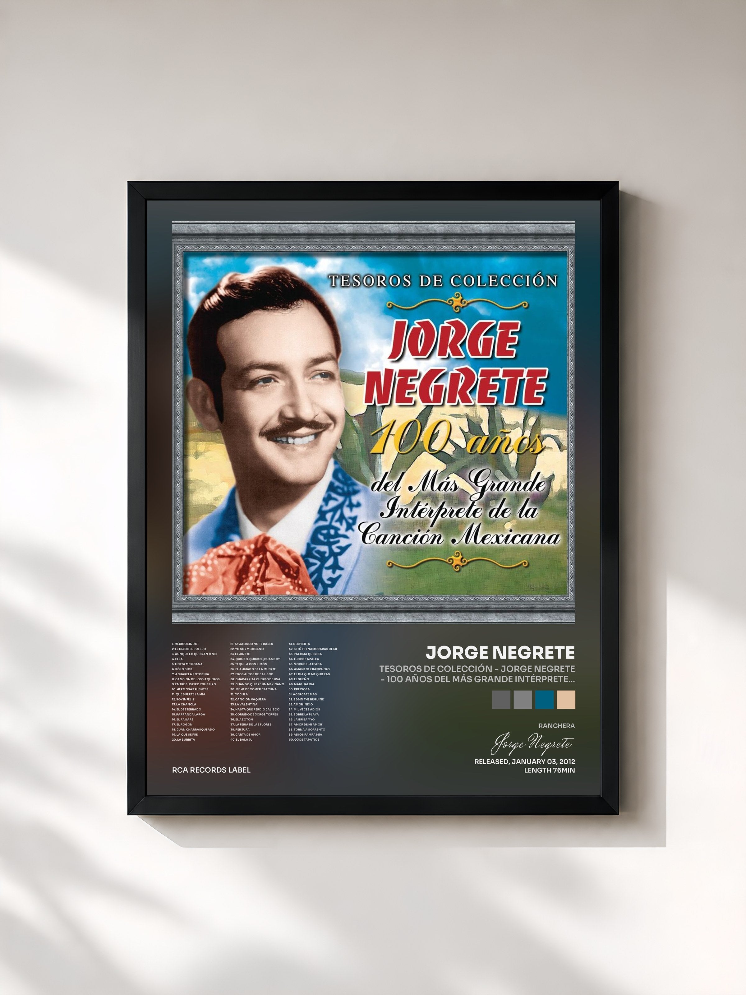 #noir Tableau de l'album Tesoros de Colección - Jorge Negrete - 100 Años Del Más Grande Intérprete... de Jorge Negrete, cadre noir, imprimé et encadré en France