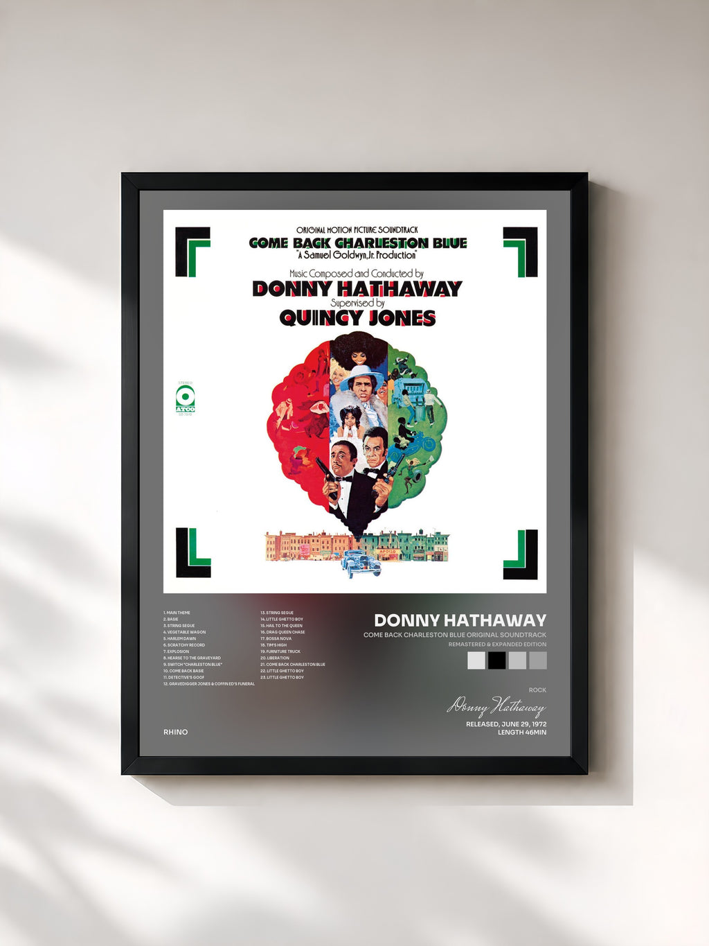 #noir Tableau de l'album Come Back Charleston Blue Original Soundtrack (Remastered & Expanded Edition) de Donny Hathaway, cadre noir, imprimé et encadré en France