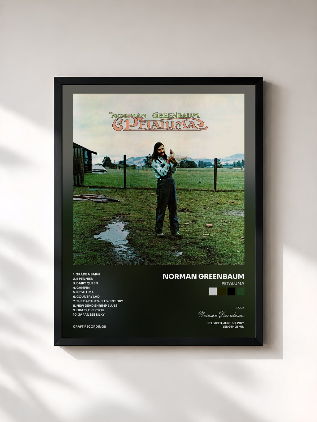 #noir Tableau de l'album Petaluma de Norman Greenbaum, cadre noir, imprimé et encadré en France