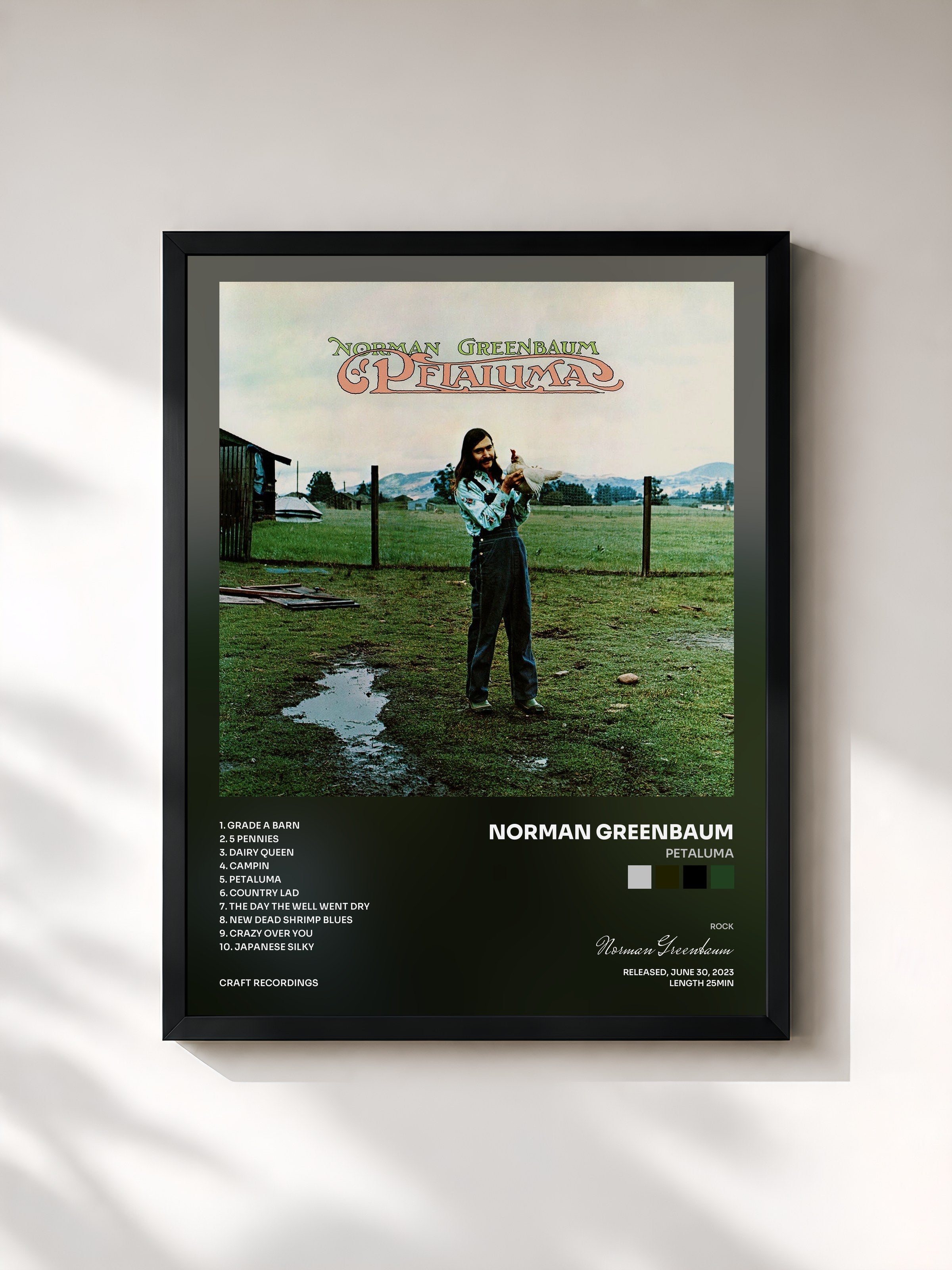 #noir Tableau de l'album Petaluma de Norman Greenbaum, cadre noir, imprimé et encadré en France