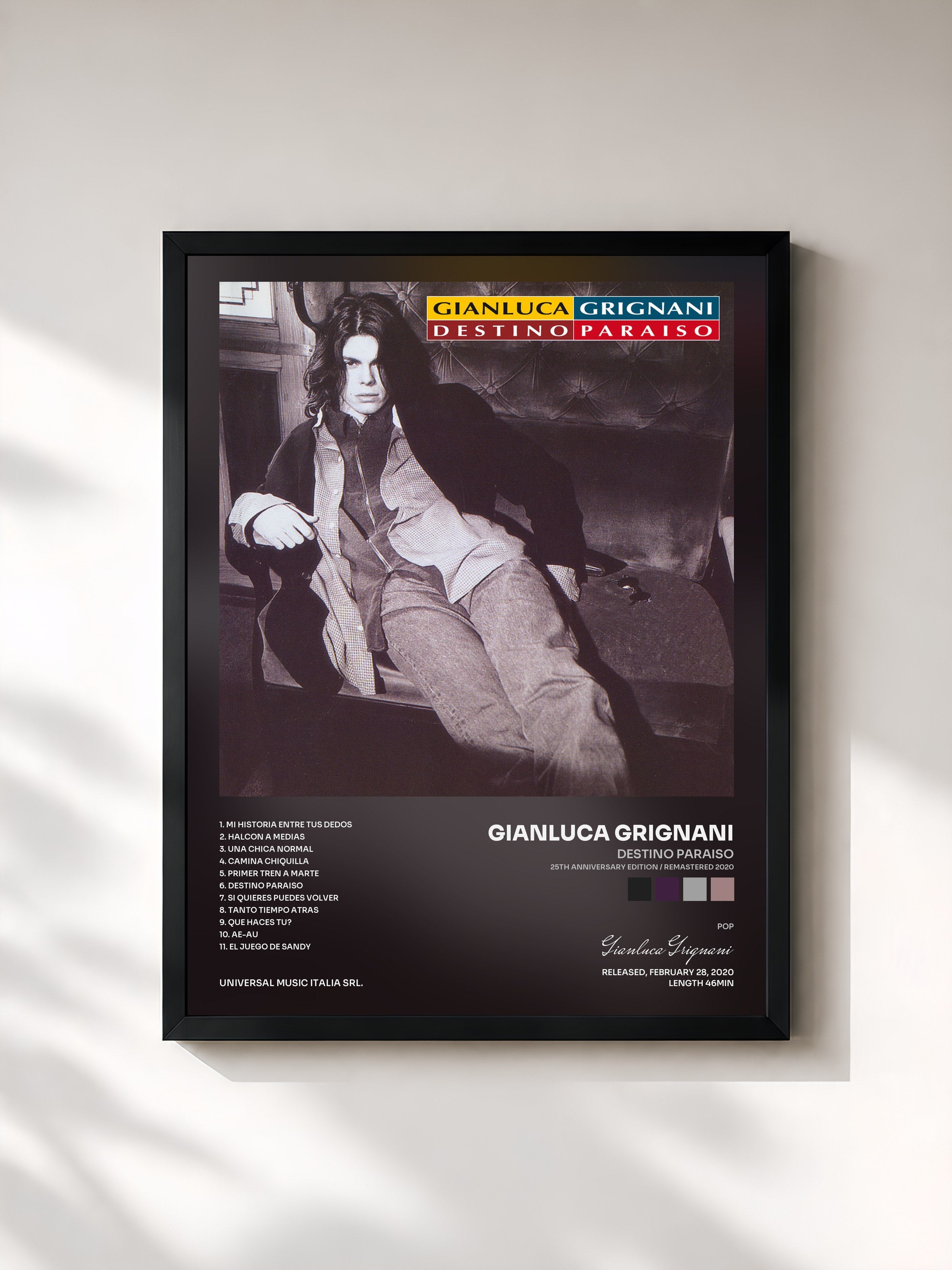 #noir Tableau de l'album Destino Paraiso (25th Anniversary Edition / Remastered 2020) de Gianluca Grignani, cadre noir, imprimé et encadré en France
