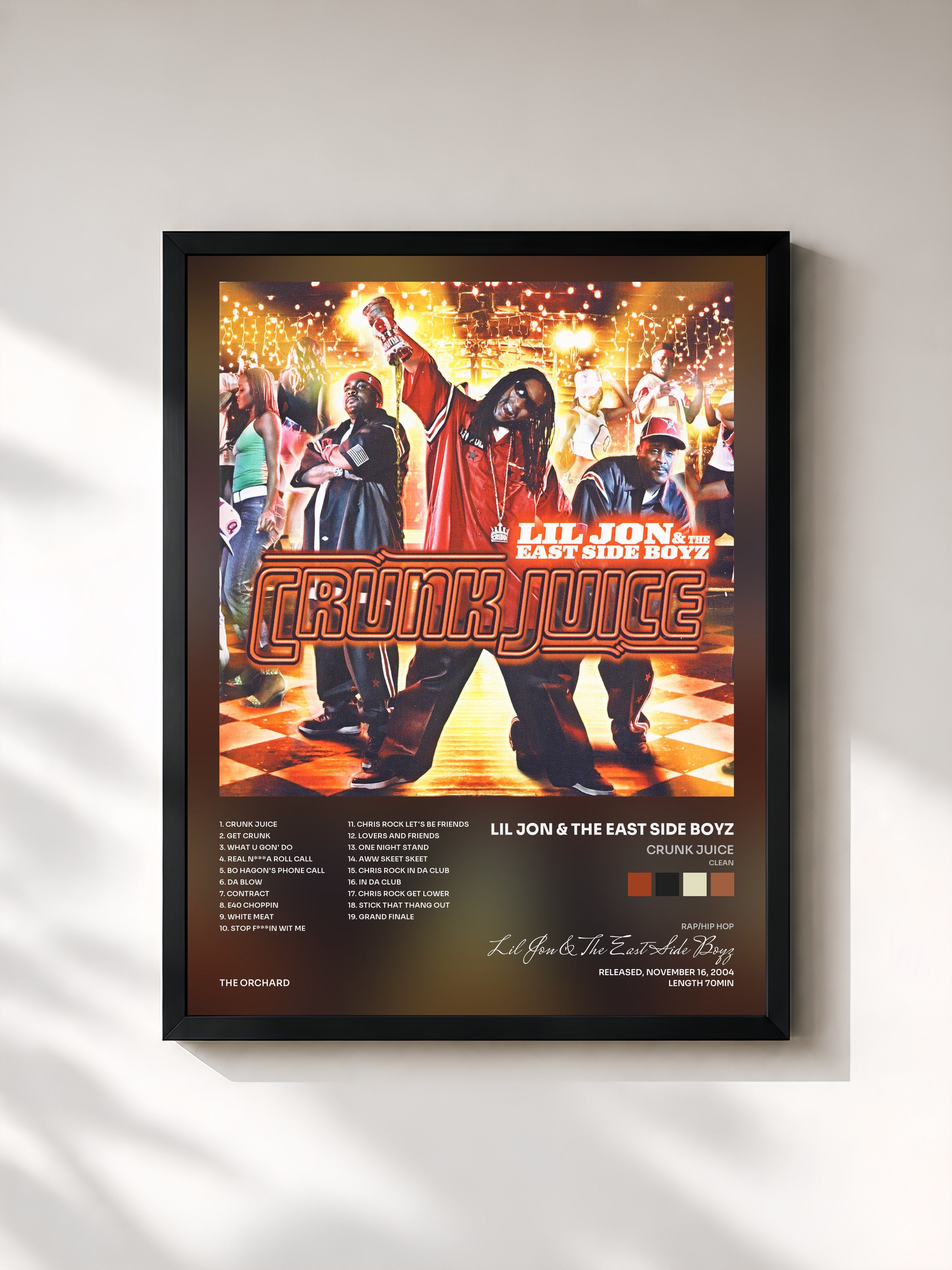#noir Tableau de l'album Crunk Juice (Clean) de Lil Jon & The East Side Boyz, cadre noir, imprimé et encadré en France