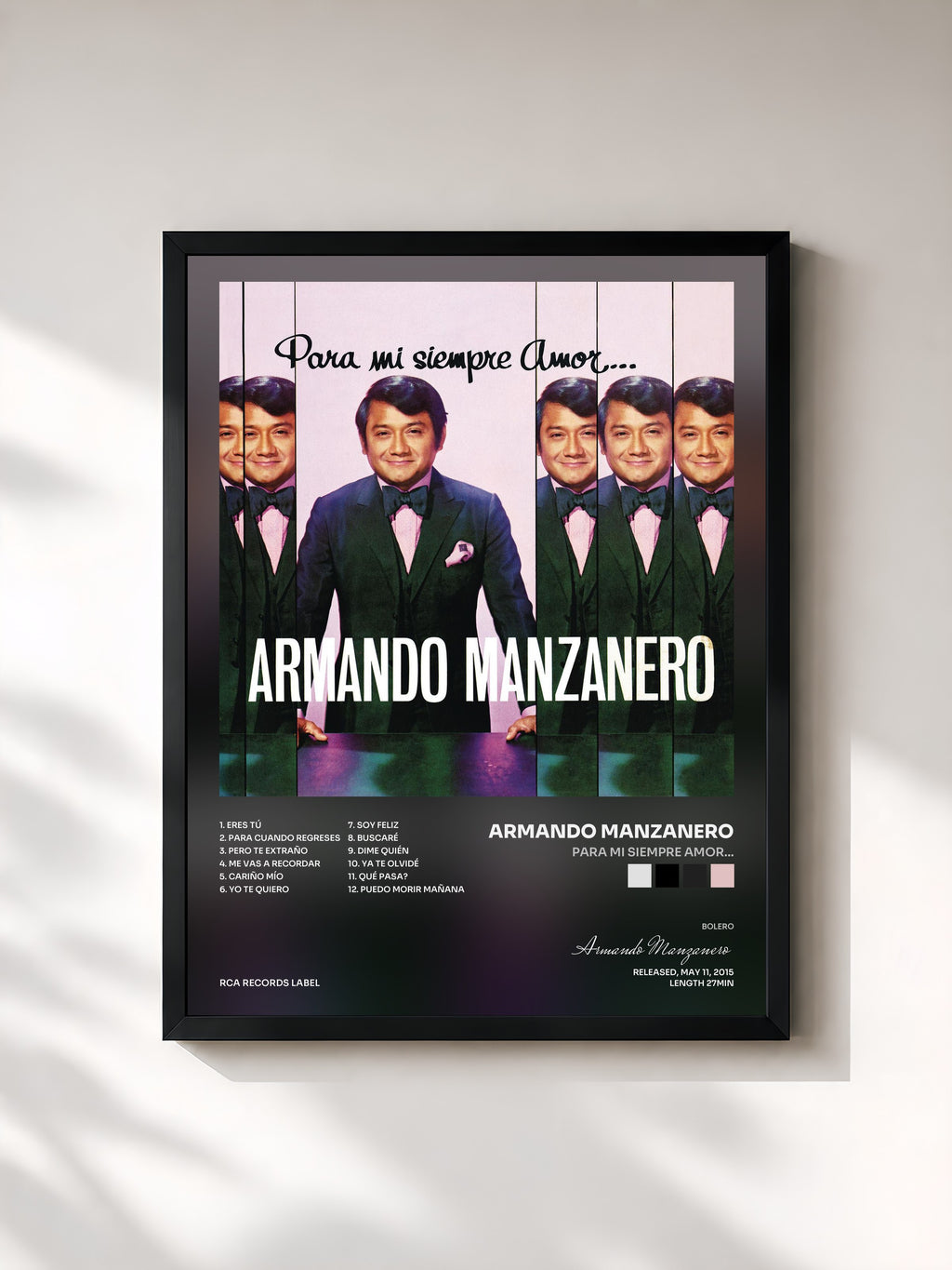 #noir Tableau de l'album Para Mi Siempre Amor... de Armando Manzanero, cadre noir, imprimé et encadré en France