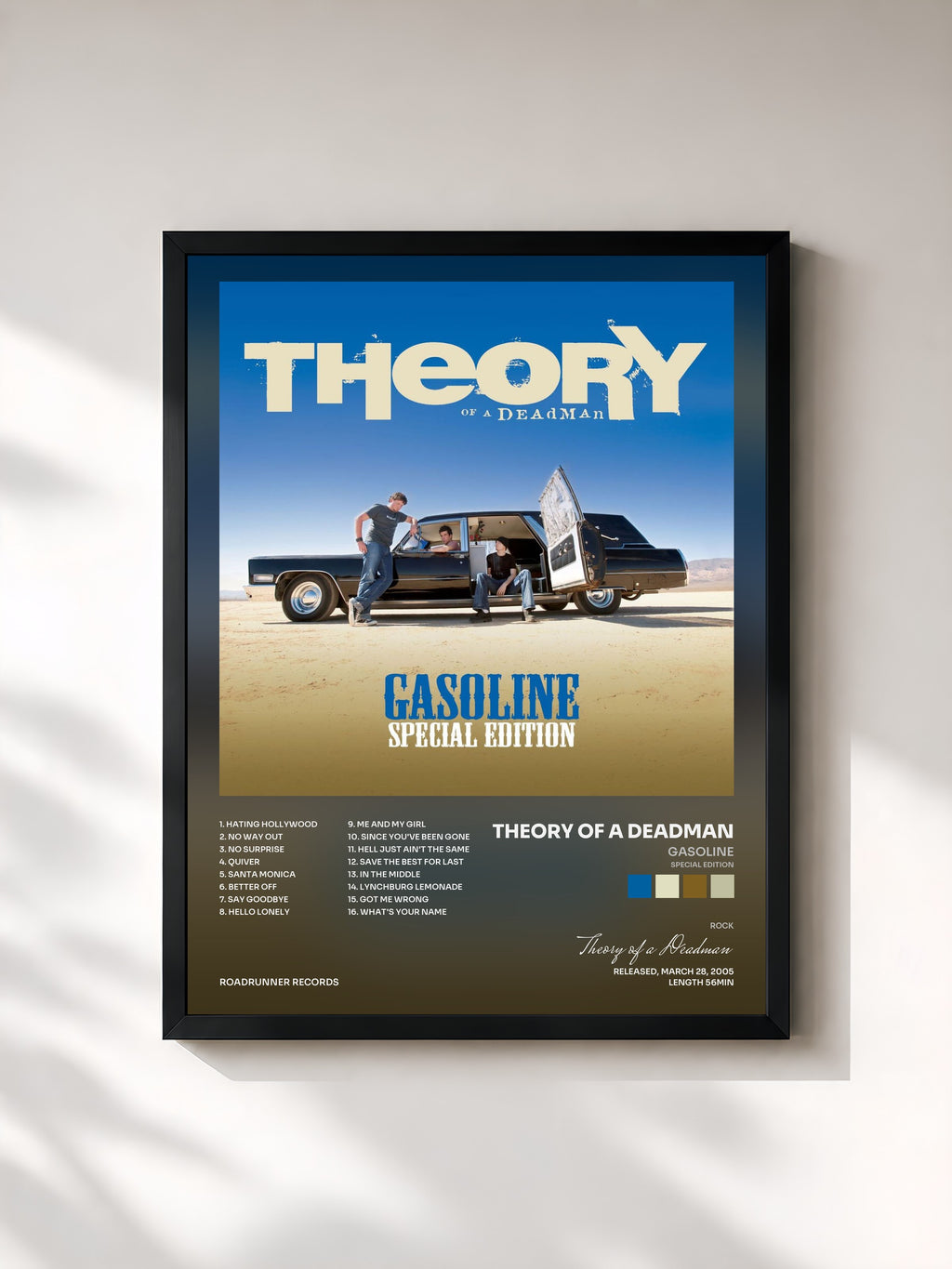 #noir Tableau de l'album Gasoline (Special Edition) de Theory of a Deadman, cadre noir, imprimé et encadré en France