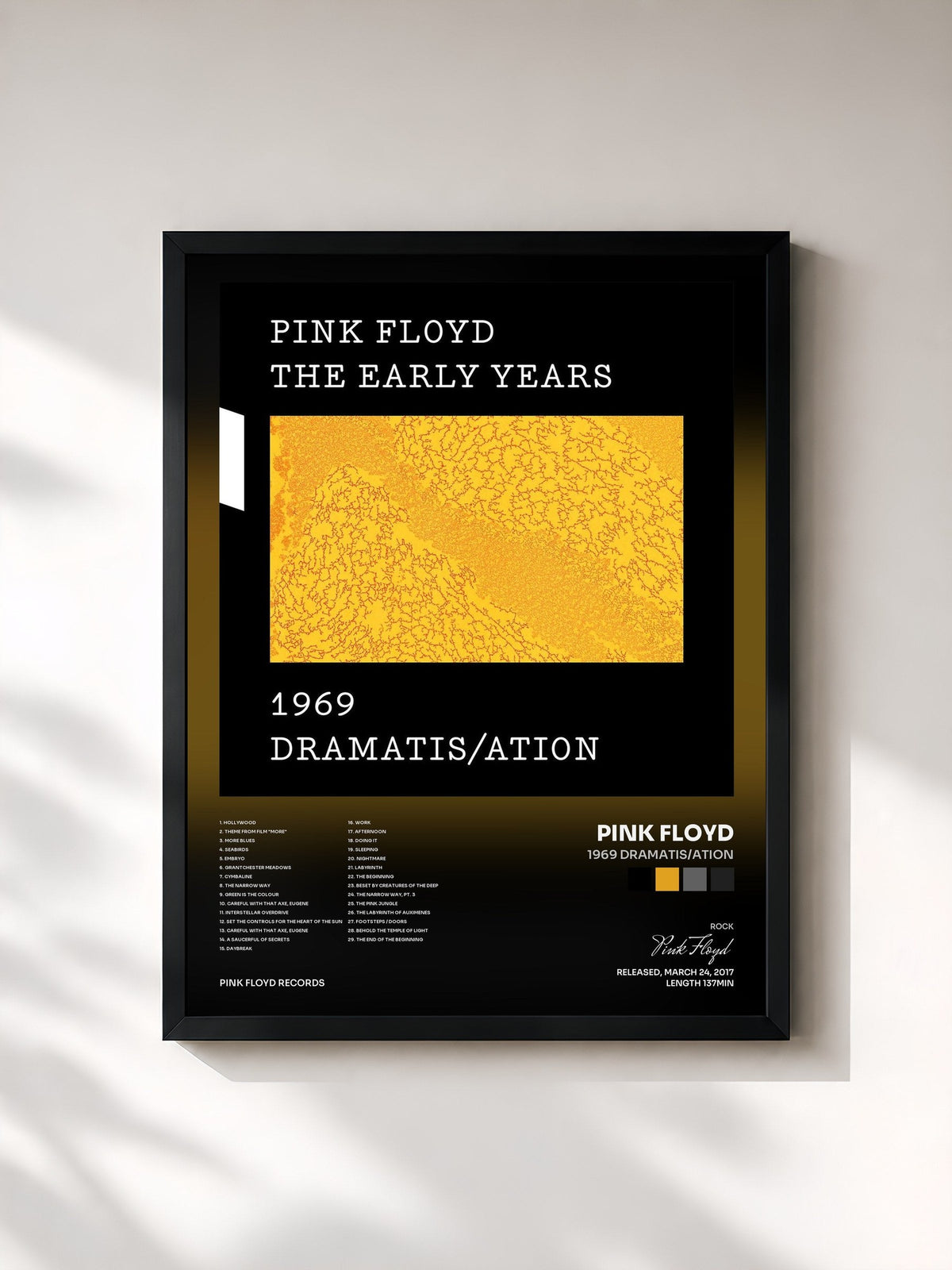 #noir Tableau de l'album 1969 Dramatis/ation de Pink Floyd, cadre noir, imprimé et encadré en France