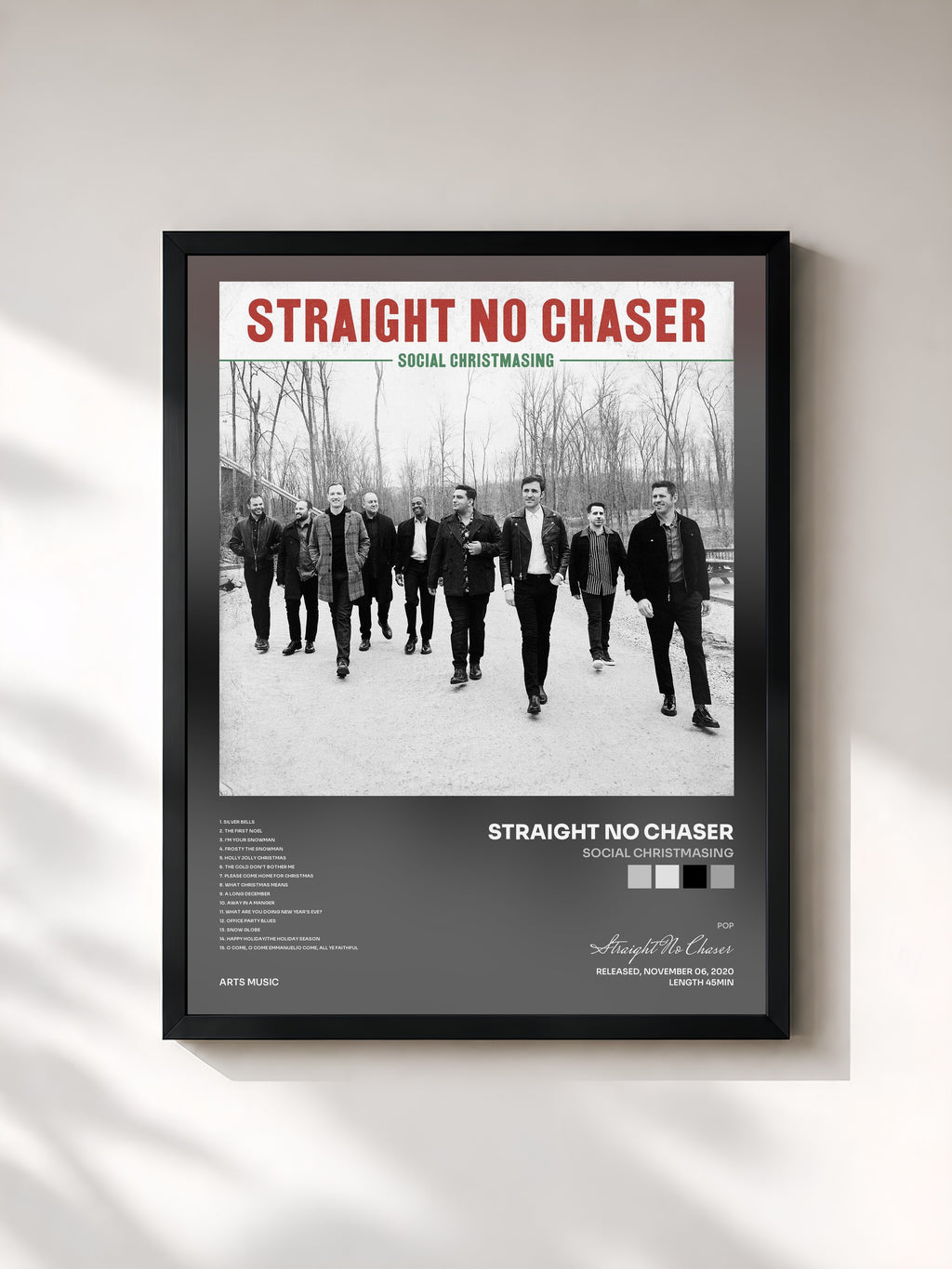 #noir Tableau de l'album Social Christmasing de Straight No Chaser, cadre noir, imprimé et encadré en France