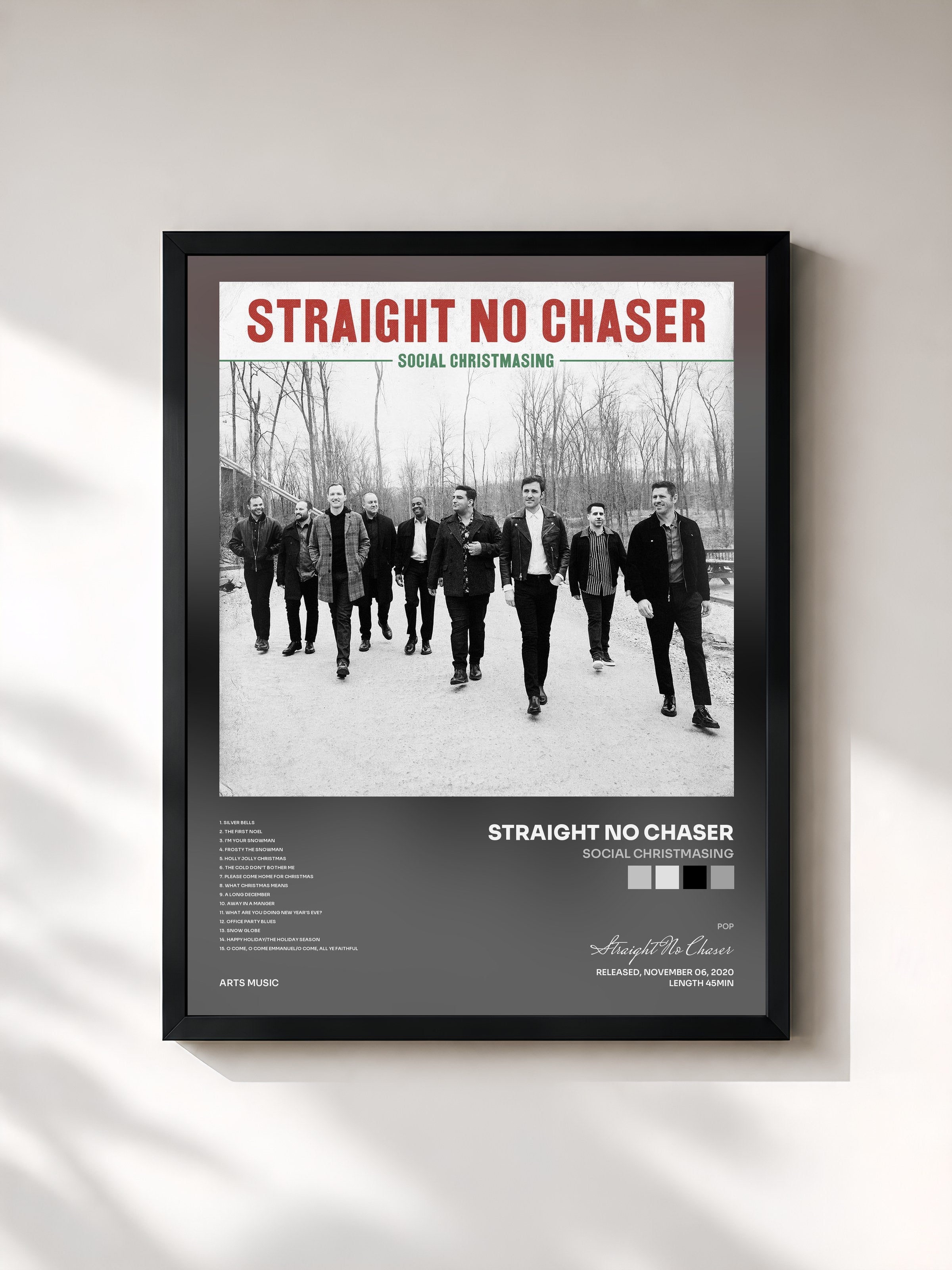 #noir Tableau de l'album Social Christmasing de Straight No Chaser, cadre noir, imprimé et encadré en France