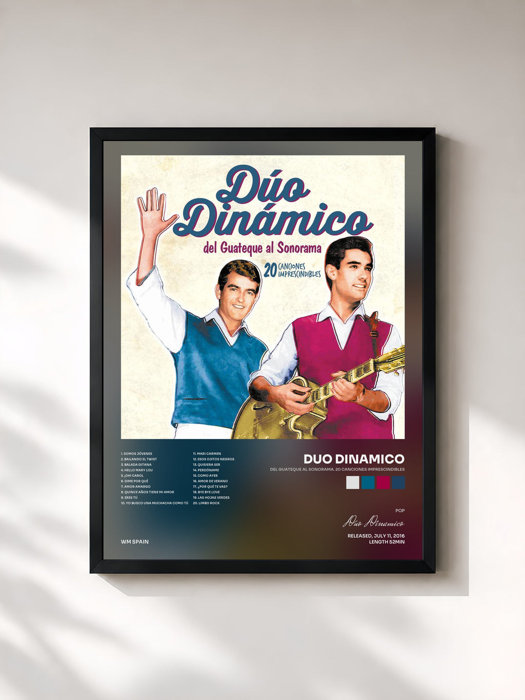 #noir Tableau de l'album Del guateque al Sonorama. 20 Canciones Imprescindibles de Duo Dinamico, cadre noir, imprimé et encadré en France