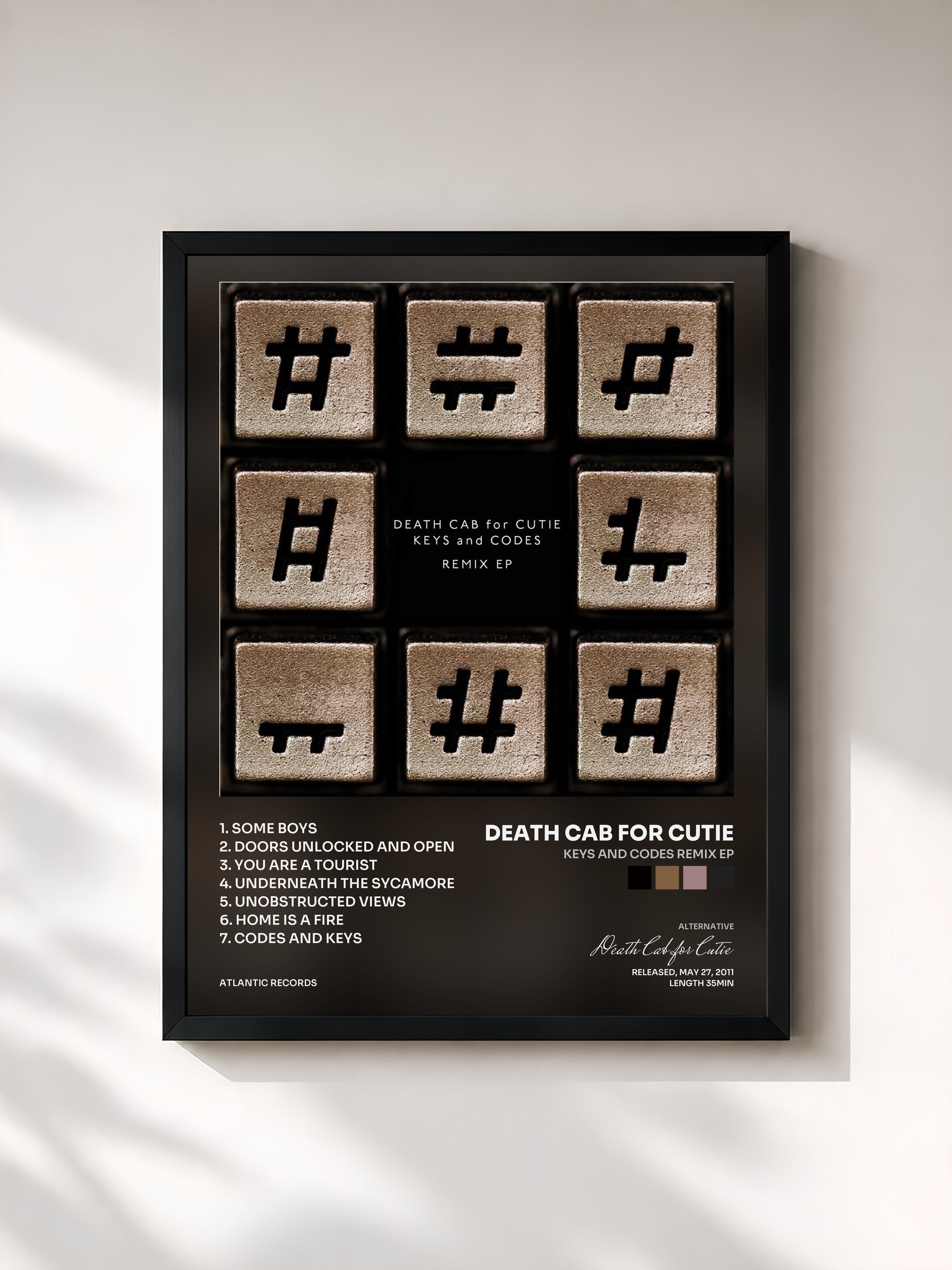 #noir Tableau de l'album Keys and Codes Remix EP de Death Cab for Cutie, cadre noir, imprimé et encadré en France