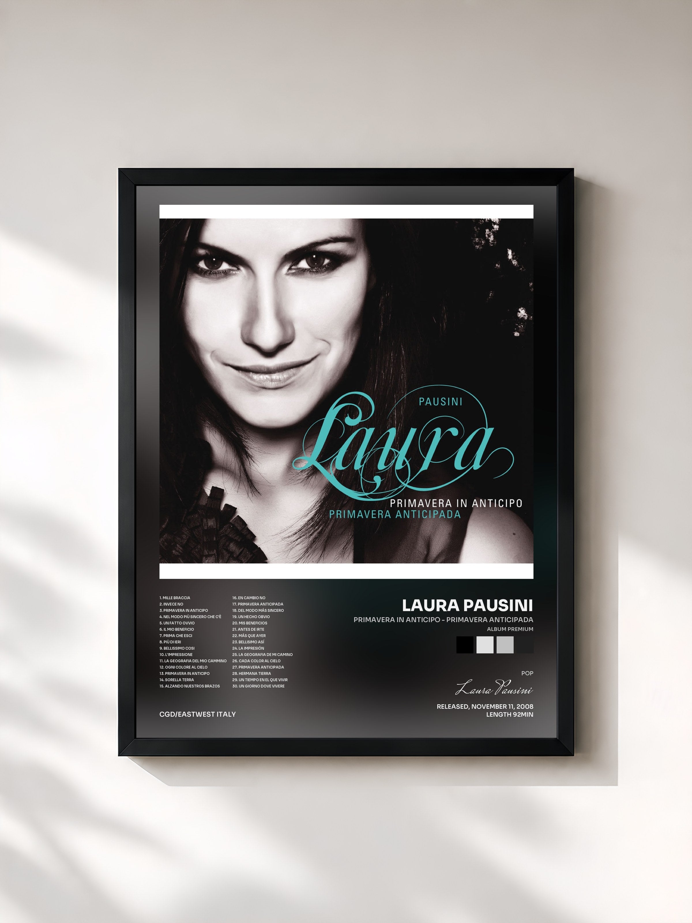 #noir Tableau de l'album Primavera in anticipo - Primavera anticipada (Album Premium) de Laura Pausini, cadre noir, imprimé et encadré en France