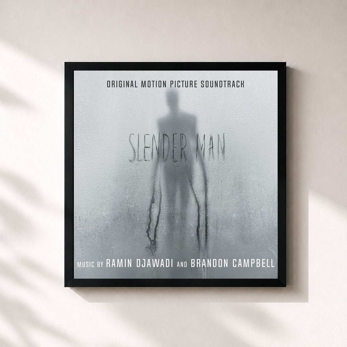 #noir Tableau carré de l'album Slender Man (Original Motion Picture Soundtrack) de Ramin Djawadi, cadre noir 32x32 cm