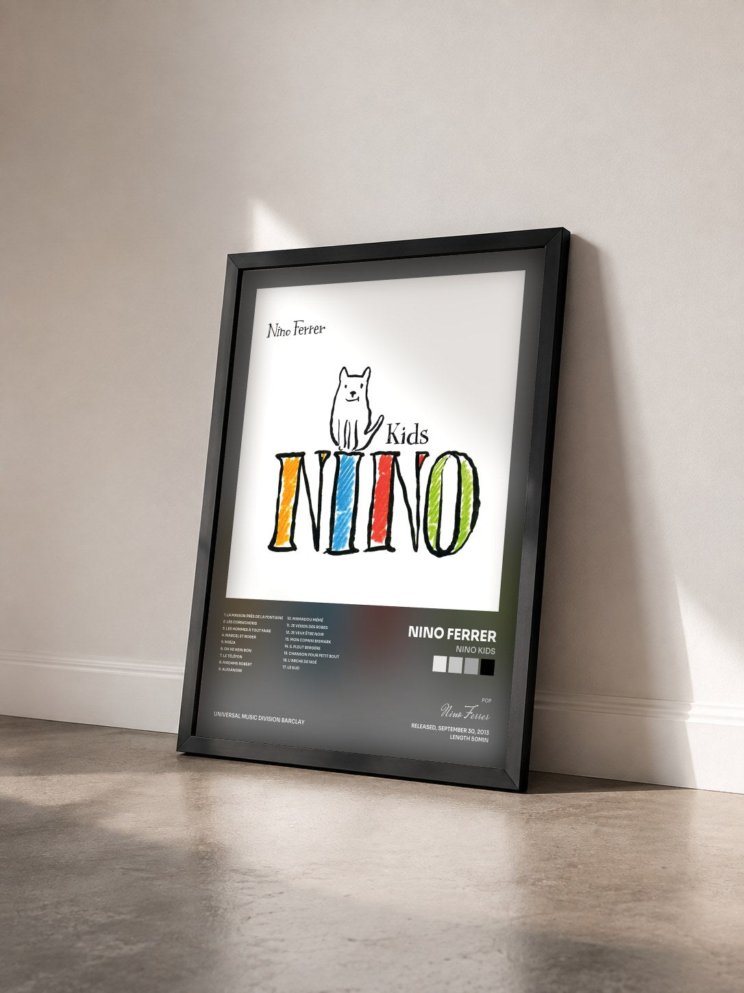 #noir Tableau de l'album Nino Kids de Nino Ferrer vu de trois quarts, cadre noir