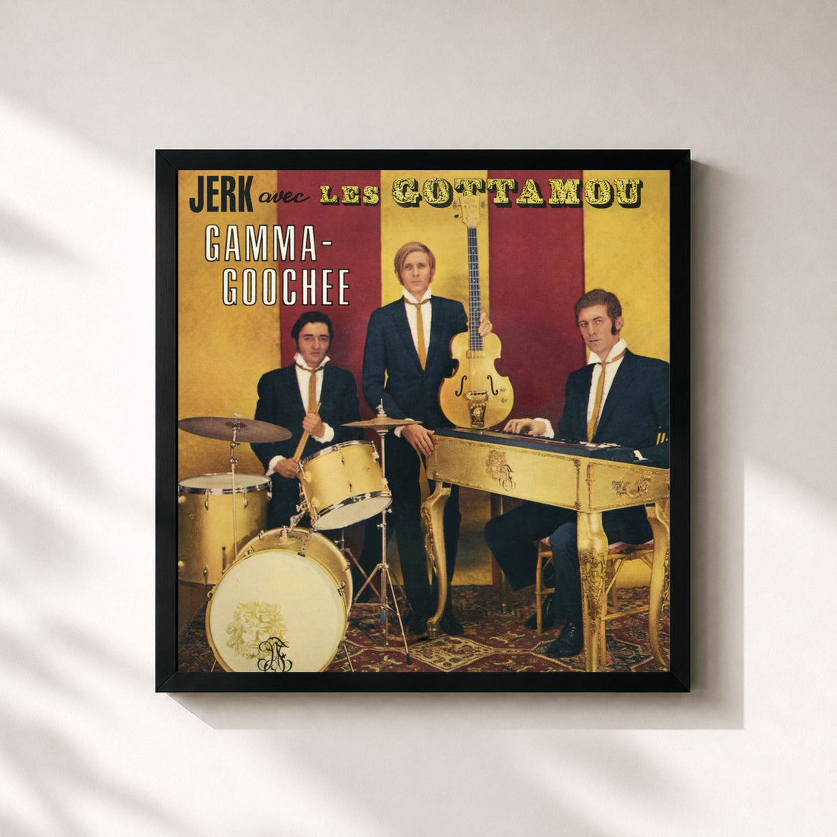 #noir Tableau carré de l'album Gamma Goochie (Les Gottamou 1964 - 1966) de Nino Ferrer, cadre noir 32x32 cm