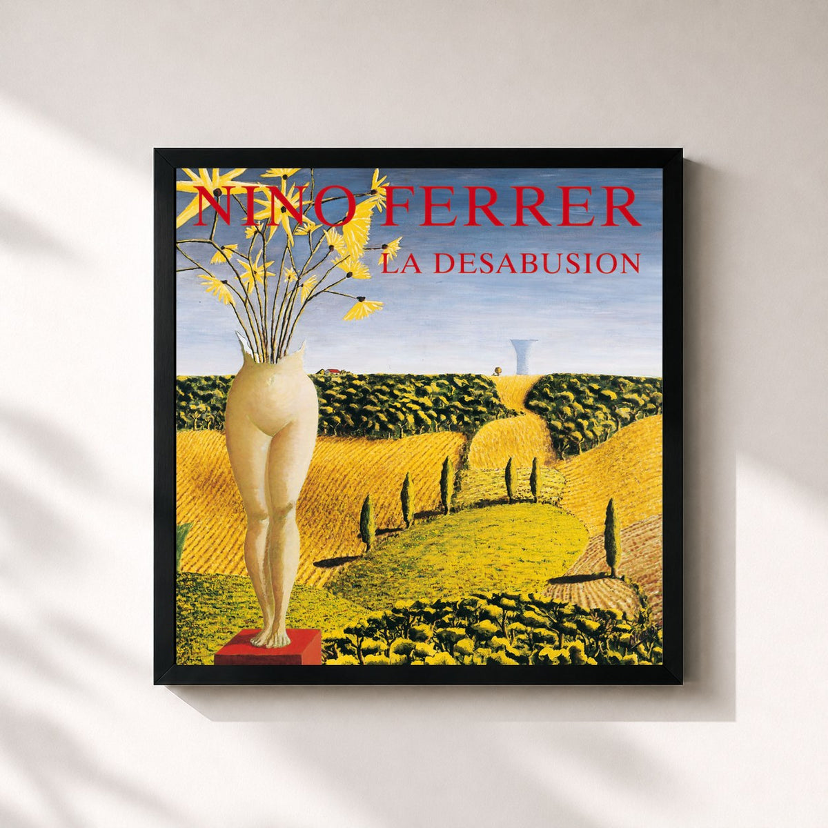 #noir Tableau carré de l'album La Désabusion de Nino Ferrer, cadre noir 32x32 cm