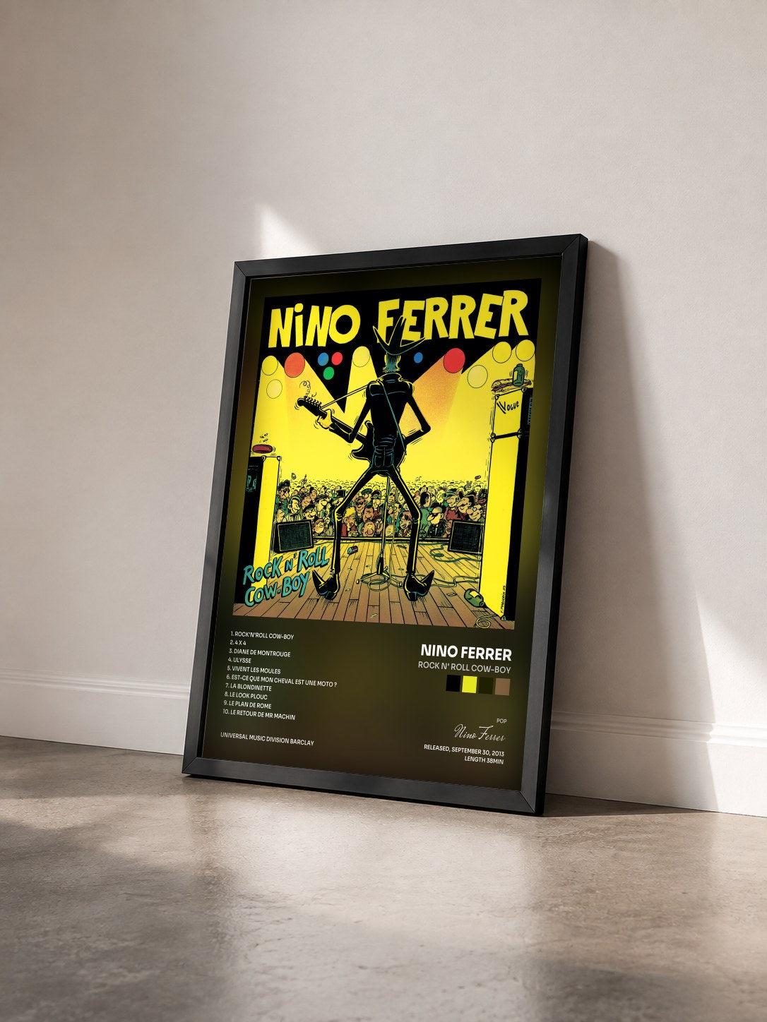 #noir Tableau de l'album Rock N' Roll Cow-Boy de Nino Ferrer vu de trois quarts, cadre noir