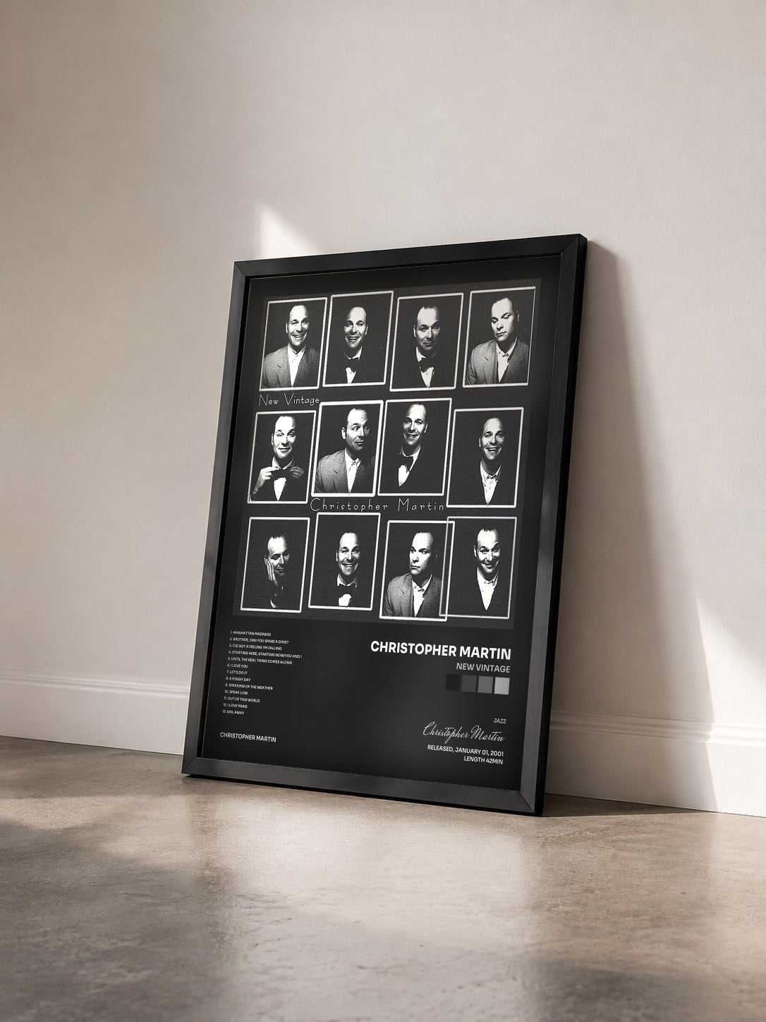 #noir Tableau de l'album New Vintage de Christopher Martin vu de trois quarts, cadre noir