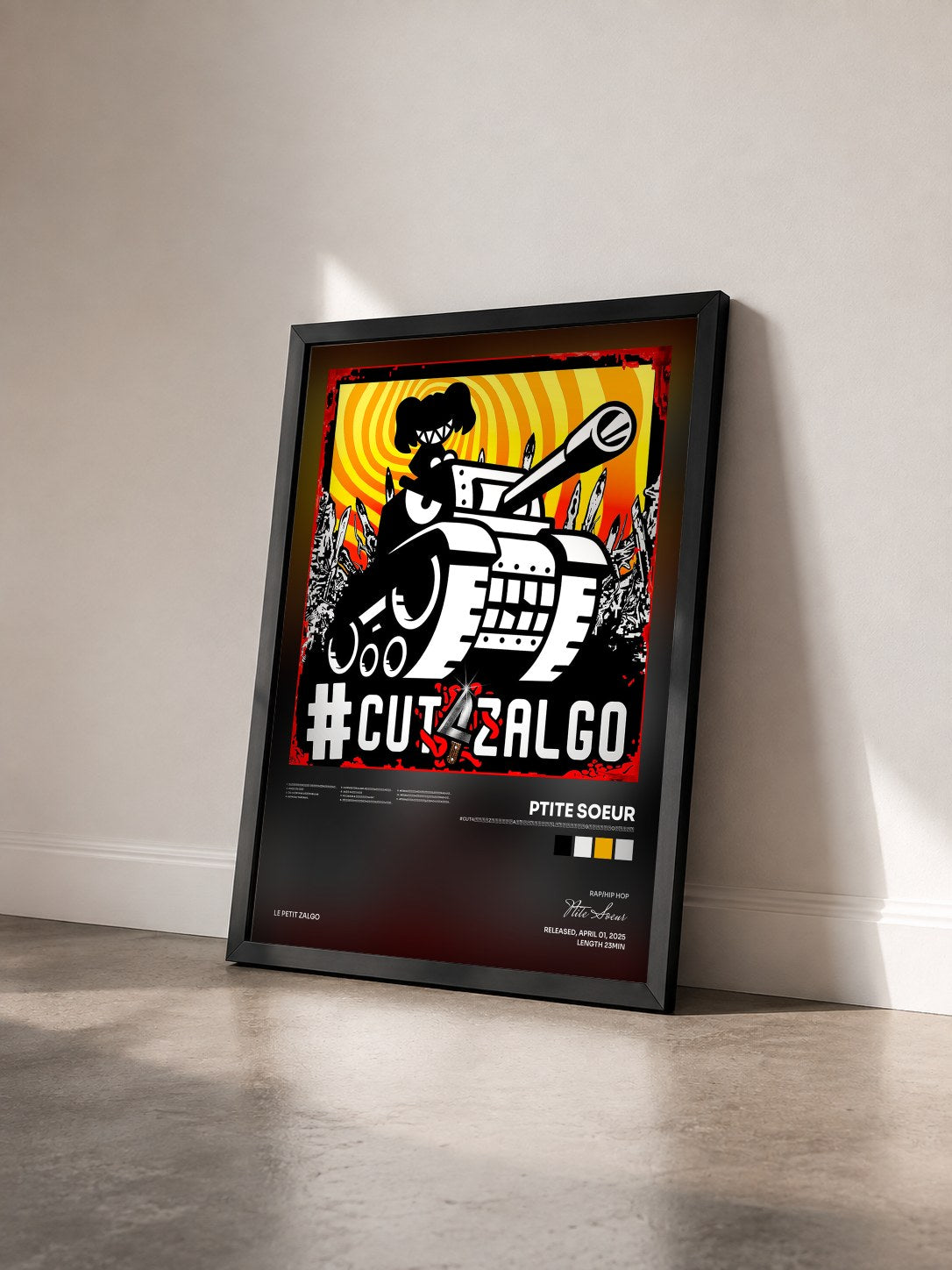 #noir Tableau de l'album #CUT4̟͎̇̇̍͢Z̷҈͎͐͑͗Ằ̷̳̟̟͎̩͌̿̄̄̍̀͜L̴̘̙̘̞̄̄̇҃⃑͡G̸҉҉̣͉̈́Ọ̴̩́̄̇̍͘ de Ptite Soeur vu de trois quarts, cadre noir