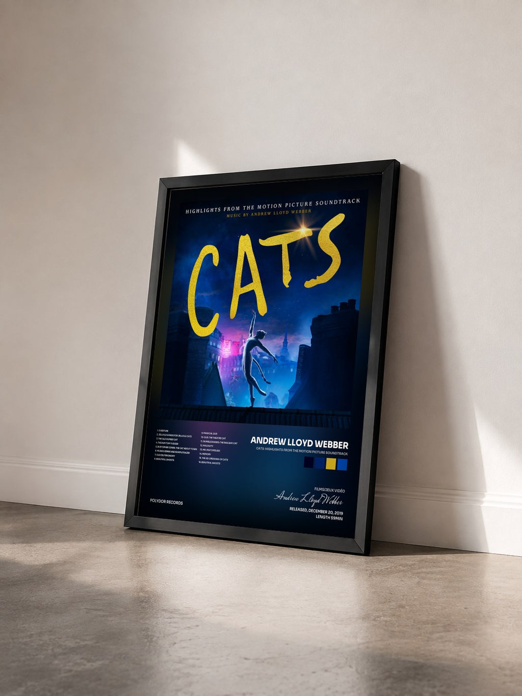 #noir Tableau de l'album Cats: Highlights From The Motion Picture Soundtrack de Andrew Lloyd Webber vu de trois quarts, cadre noir