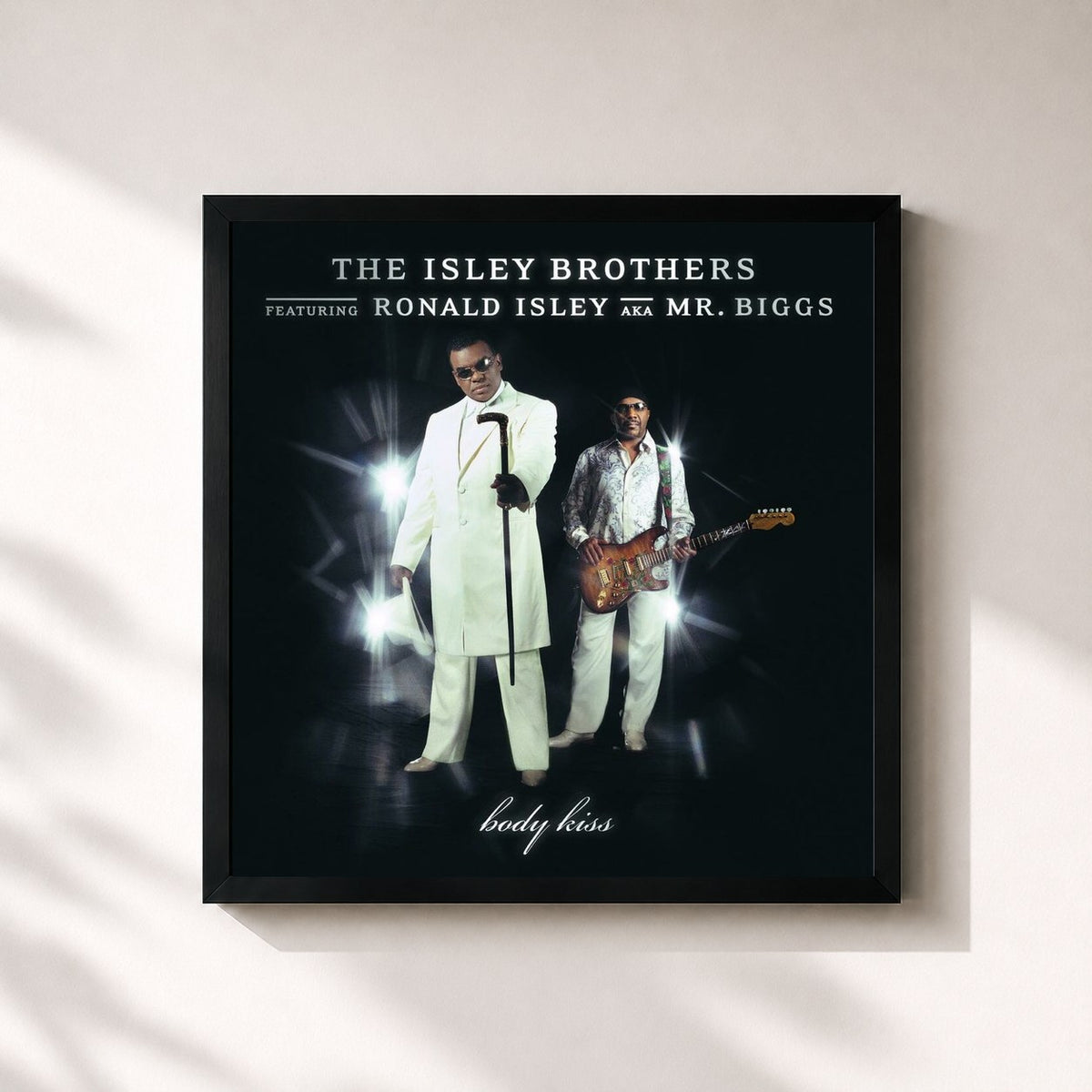 #noir Tableau carré de l'album Body Kiss de The Isley Brothers, cadre noir 32x32 cm