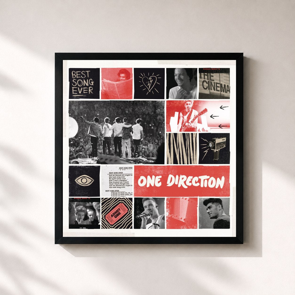 #noir Tableau carré de l'album Best Song Ever (From THIS IS US) de One Direction, cadre noir 32x32 cm