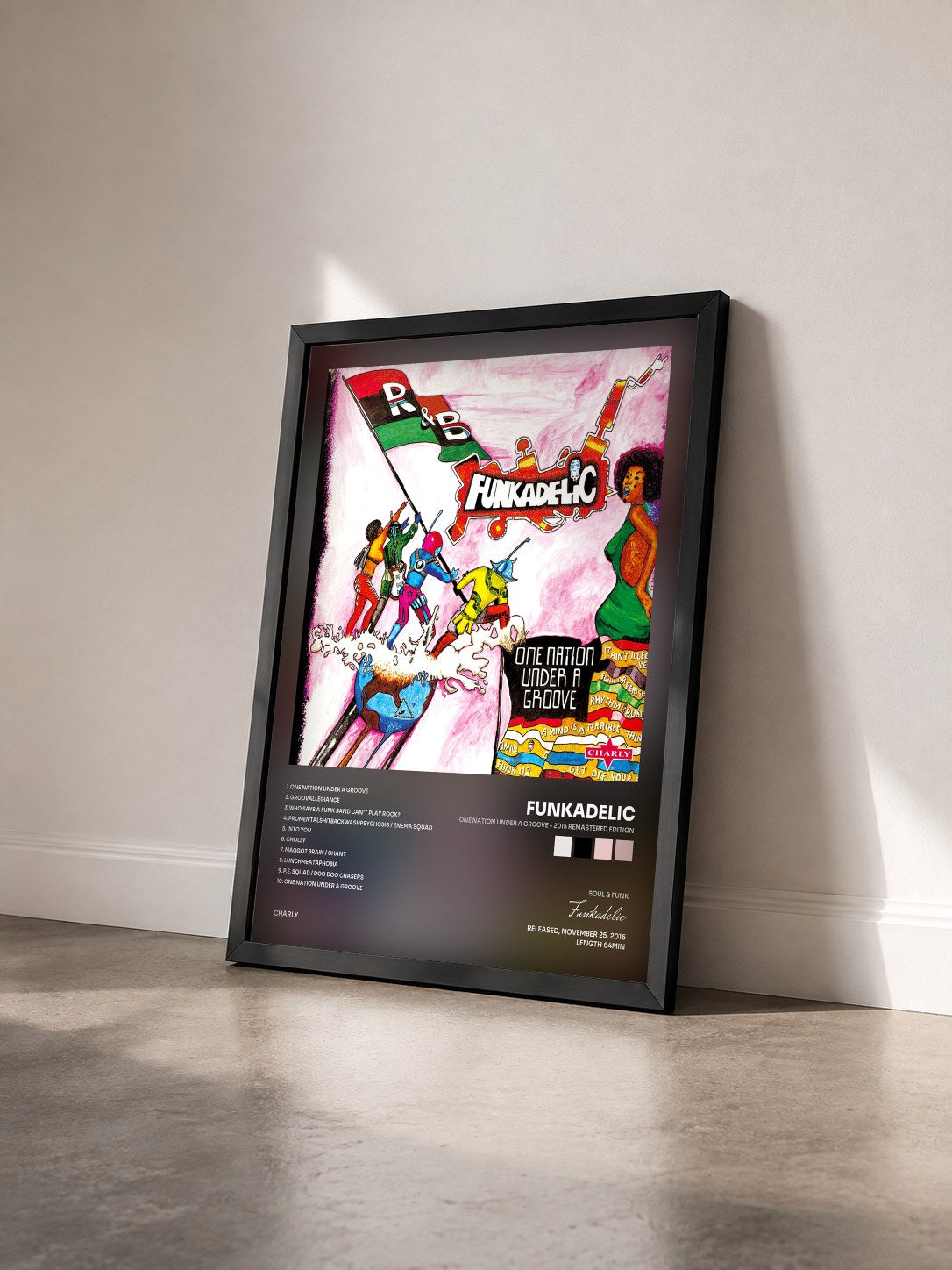 #noir Tableau de l'album One Nation Under a Groove - 2015 Remastered Edition de Funkadelic vu de trois quarts, cadre noir