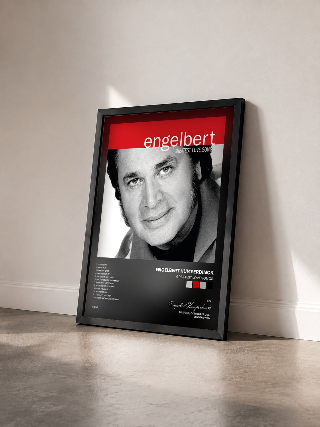 #noir Tableau de l'album Greatest Love Songs de Engelbert Humperdinck vu de trois quarts, cadre noir